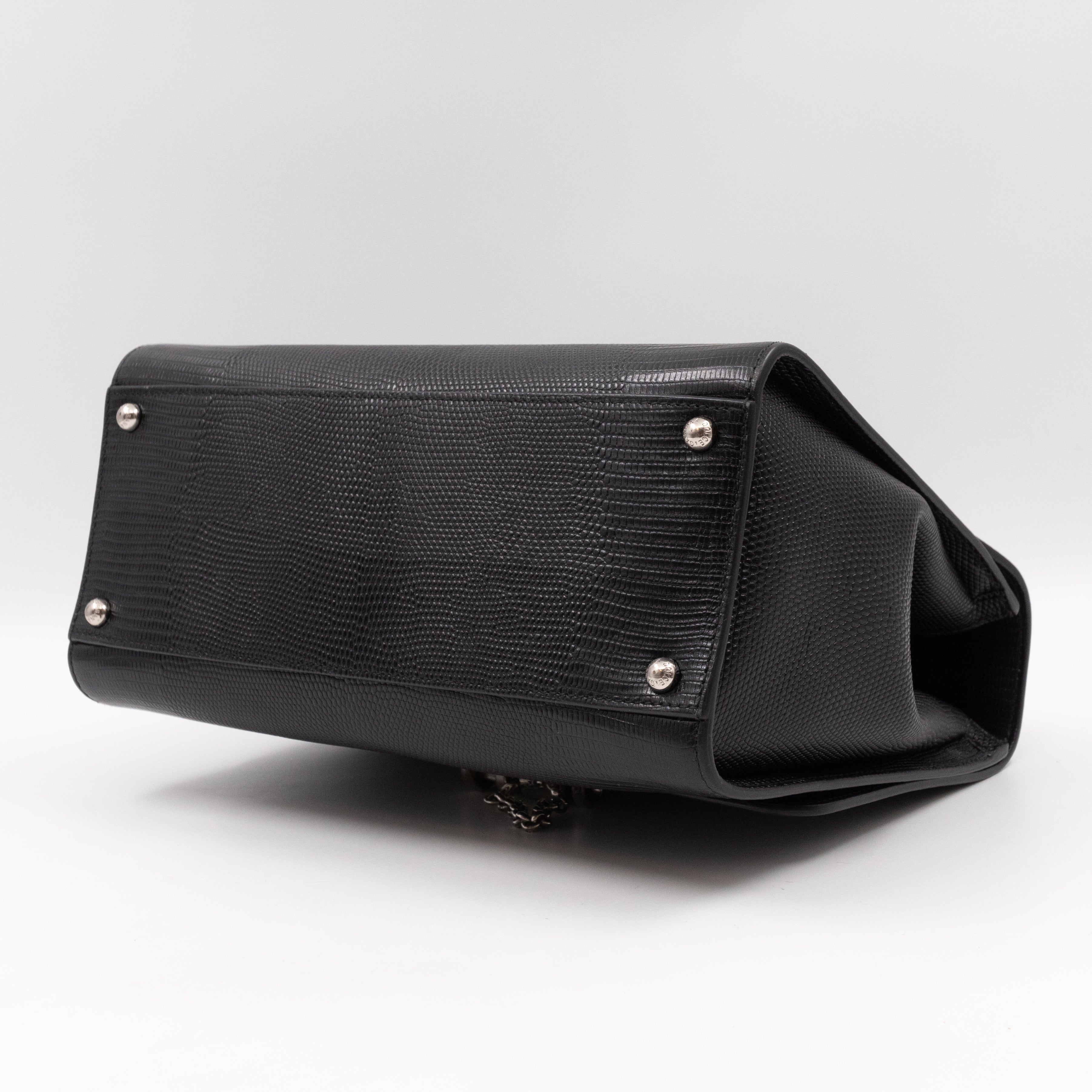 Miss Monica Top Handle Bag Lizard Embossed Leather Black