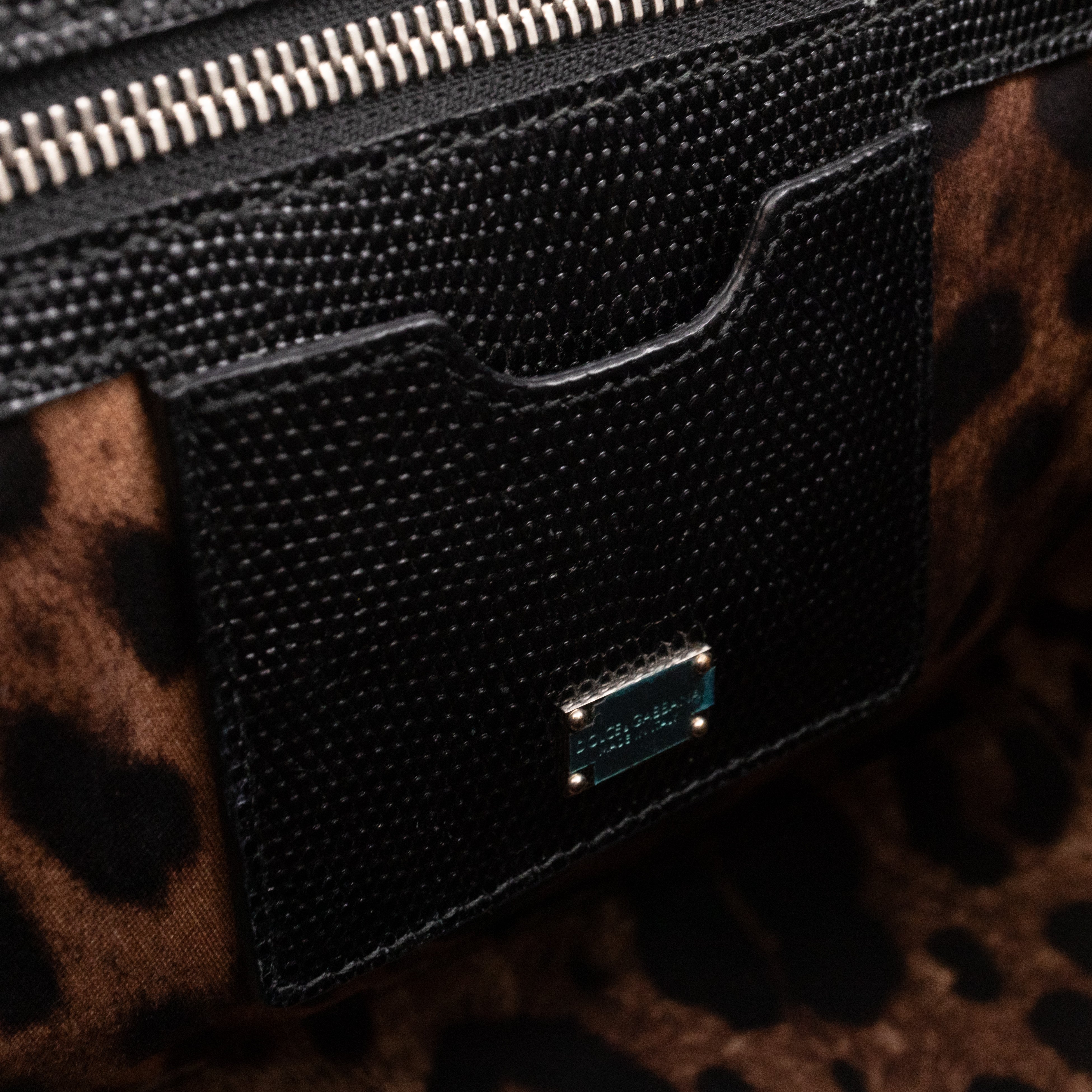 Miss Monica Top Handle Bag Lizard Embossed Leather Black