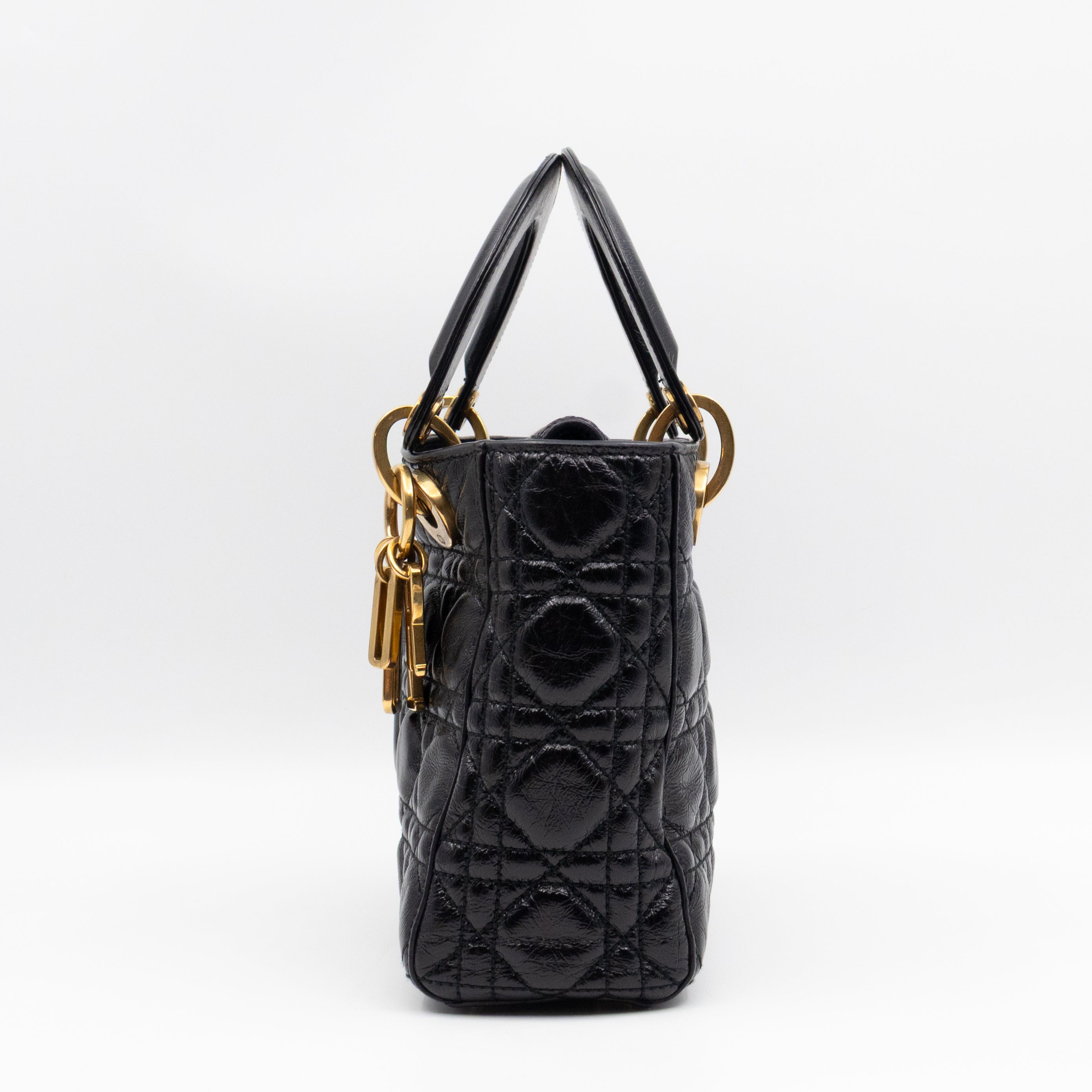 Lady Dior Small My ABCDior Black Cannage Crinkled Patent Leather