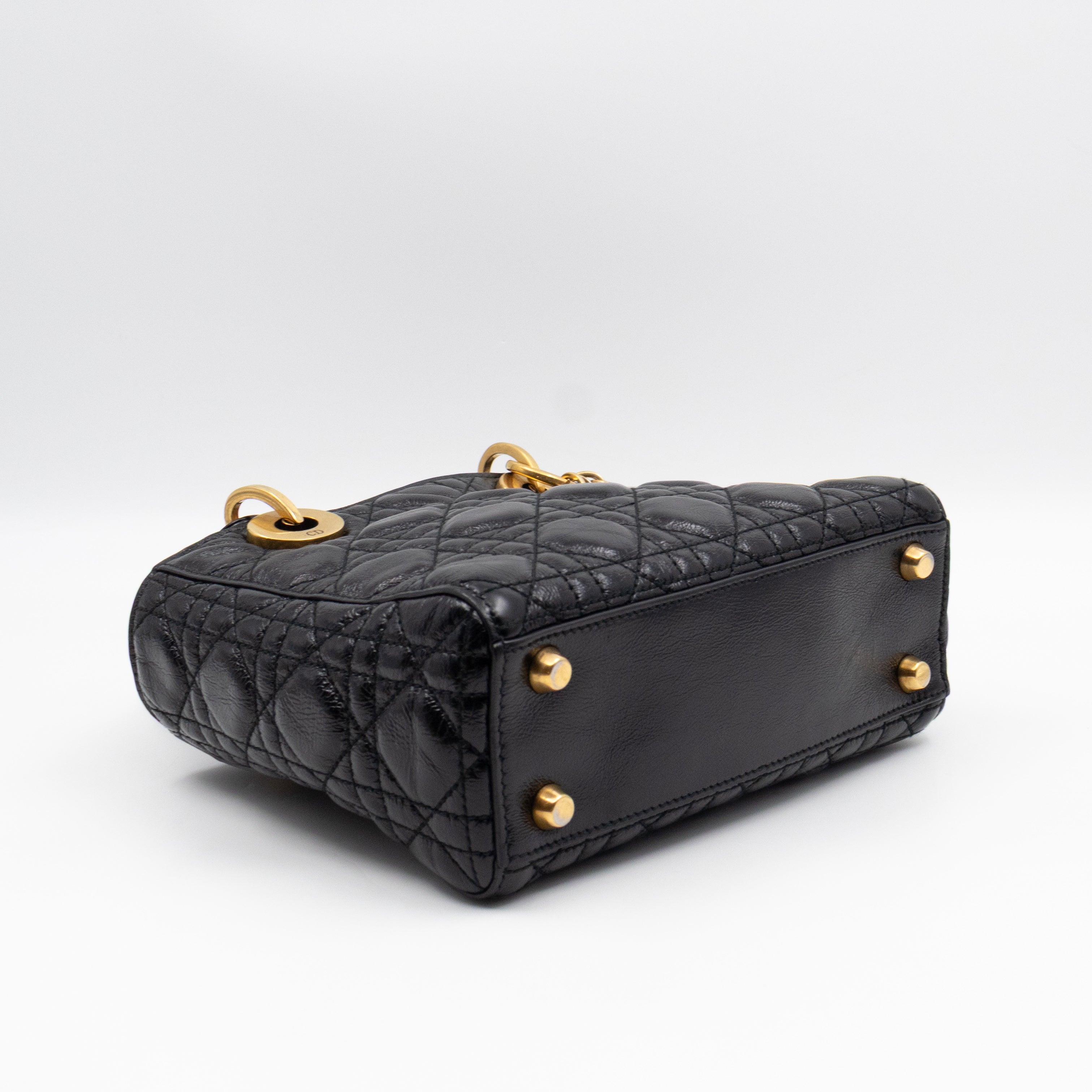 Lady Dior Small My ABCDior Black Cannage Crinkled Patent Leather
