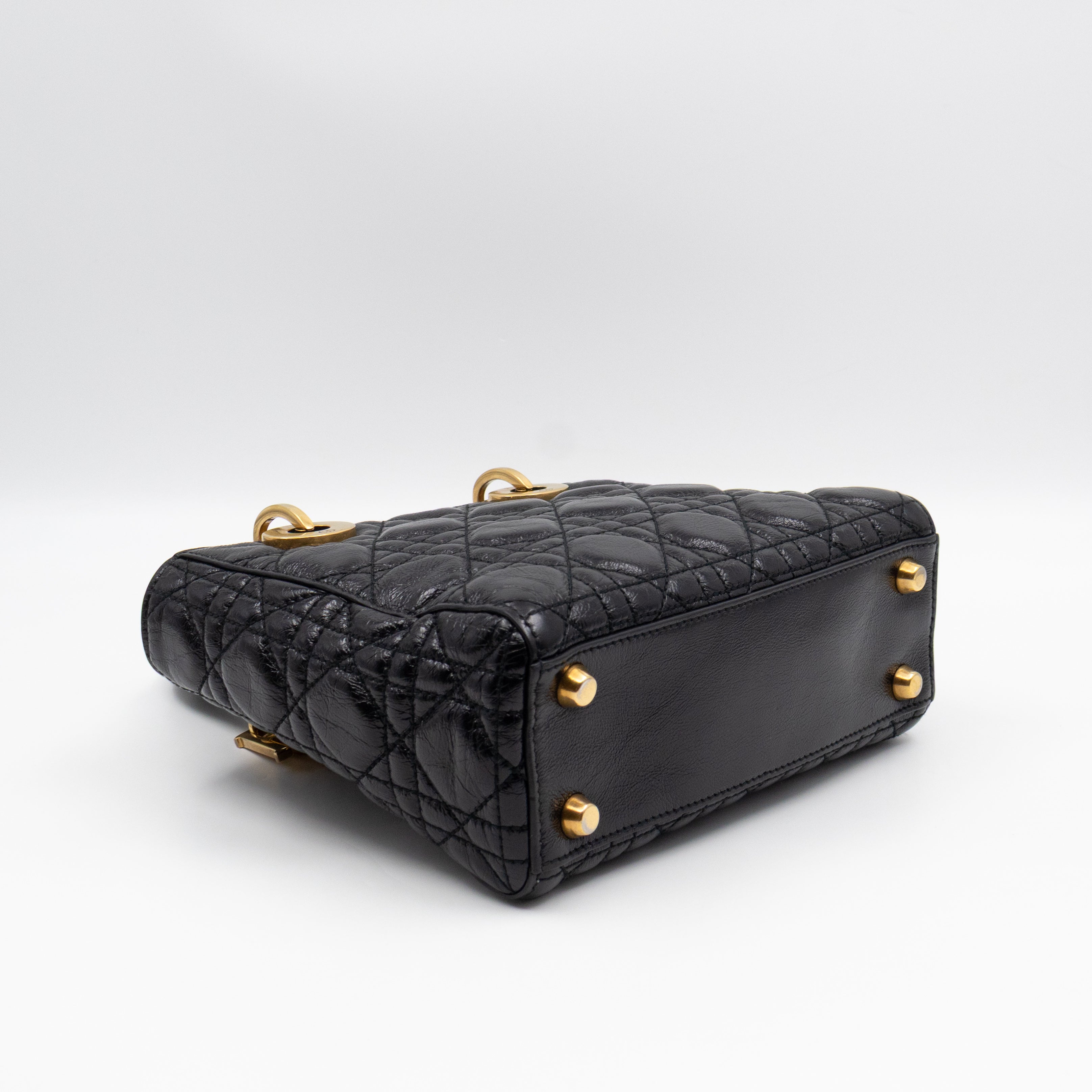 Lady Dior Small My ABCDior Black Cannage Crinkled Patent Leather
