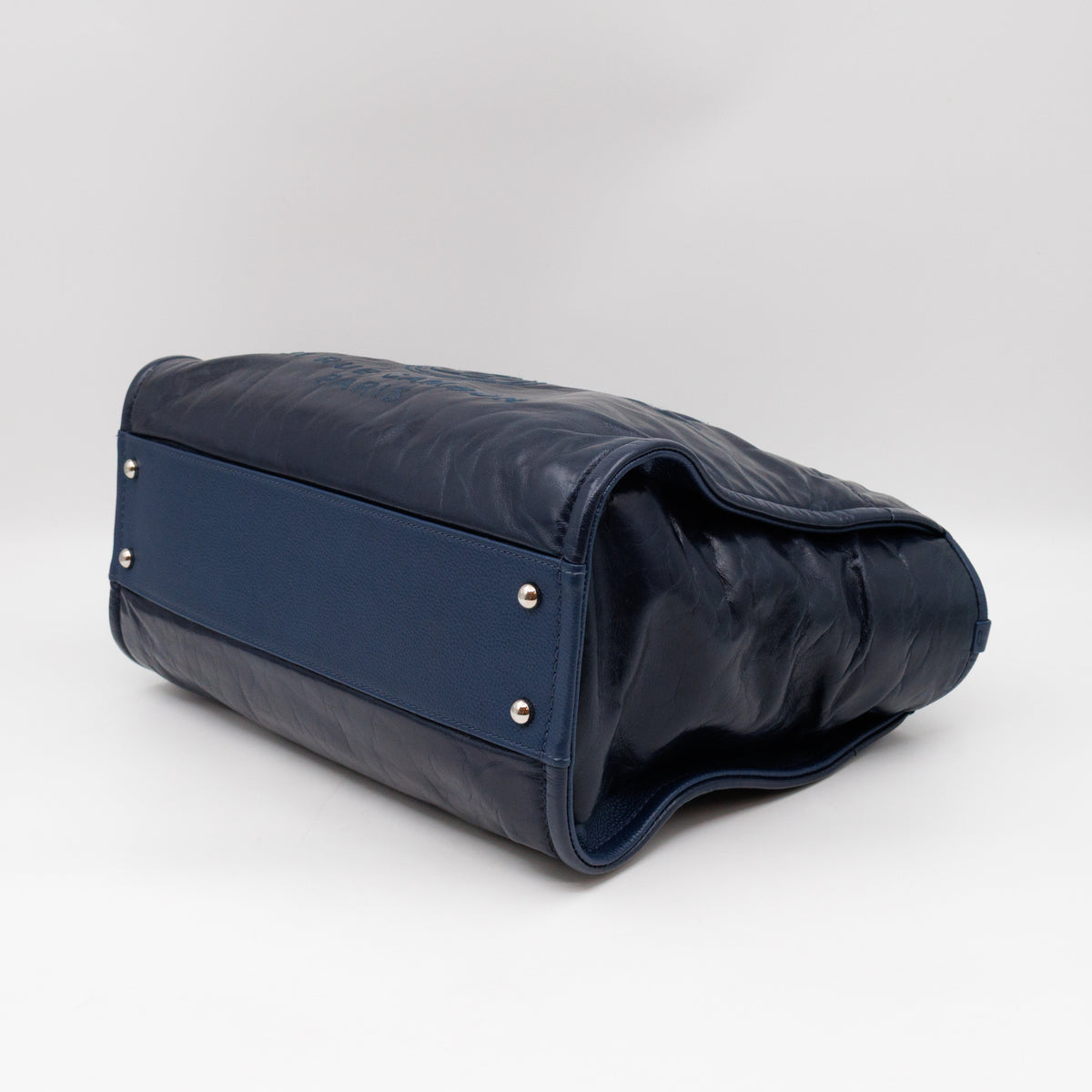 Deauville Small Glazed Leather Navy Silver