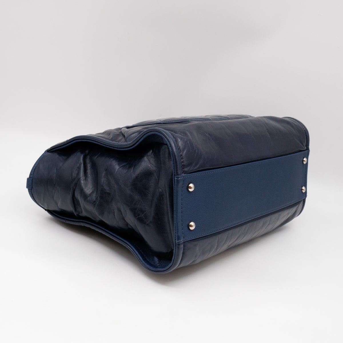 Deauville Small Glazed Leather Navy Silver