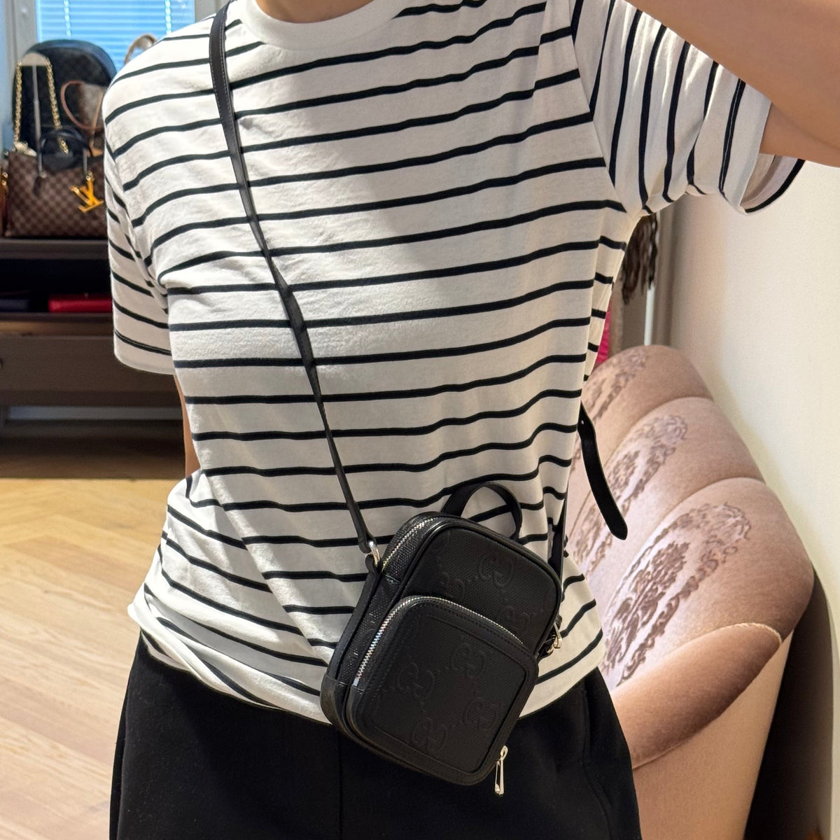GG Embossed Mini Bag Black Leather