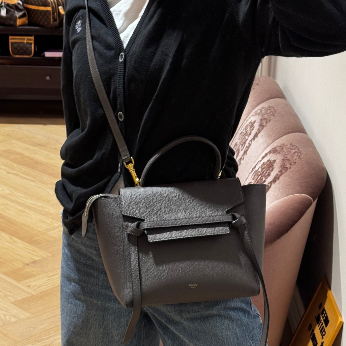 Micro Belt Bag Grey Grained Leather