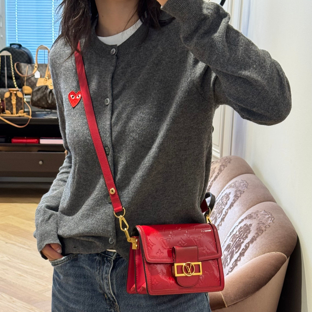 Dauphine Mini Red Monogram Vernis