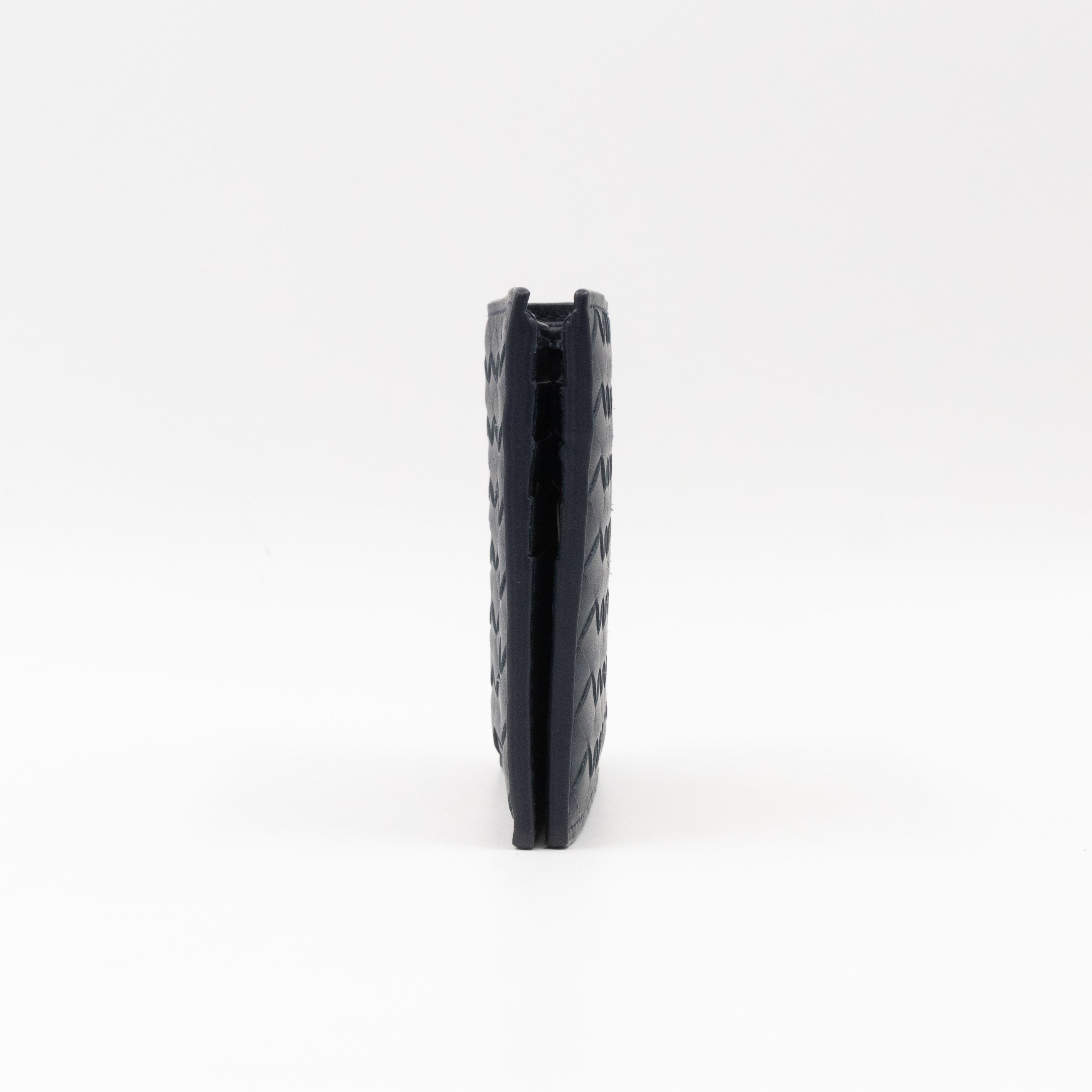 Classic Bifold Wallet Navy Blue Intrecciato Leather