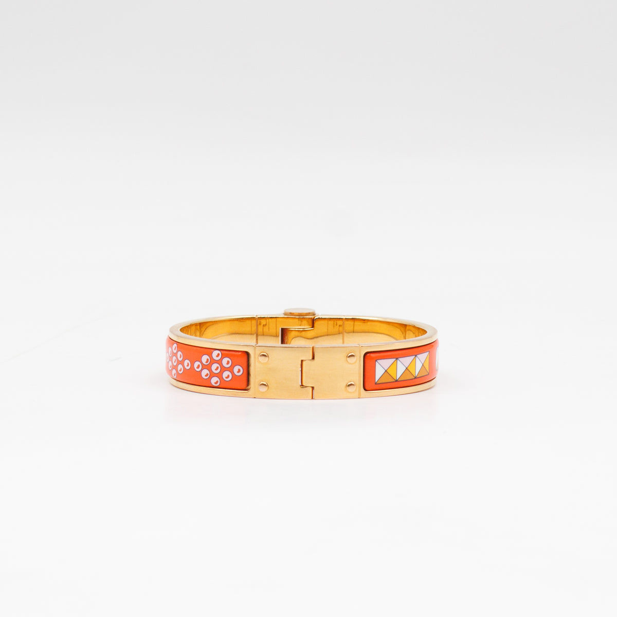 Enamel Hinged Bracelet Orange Print