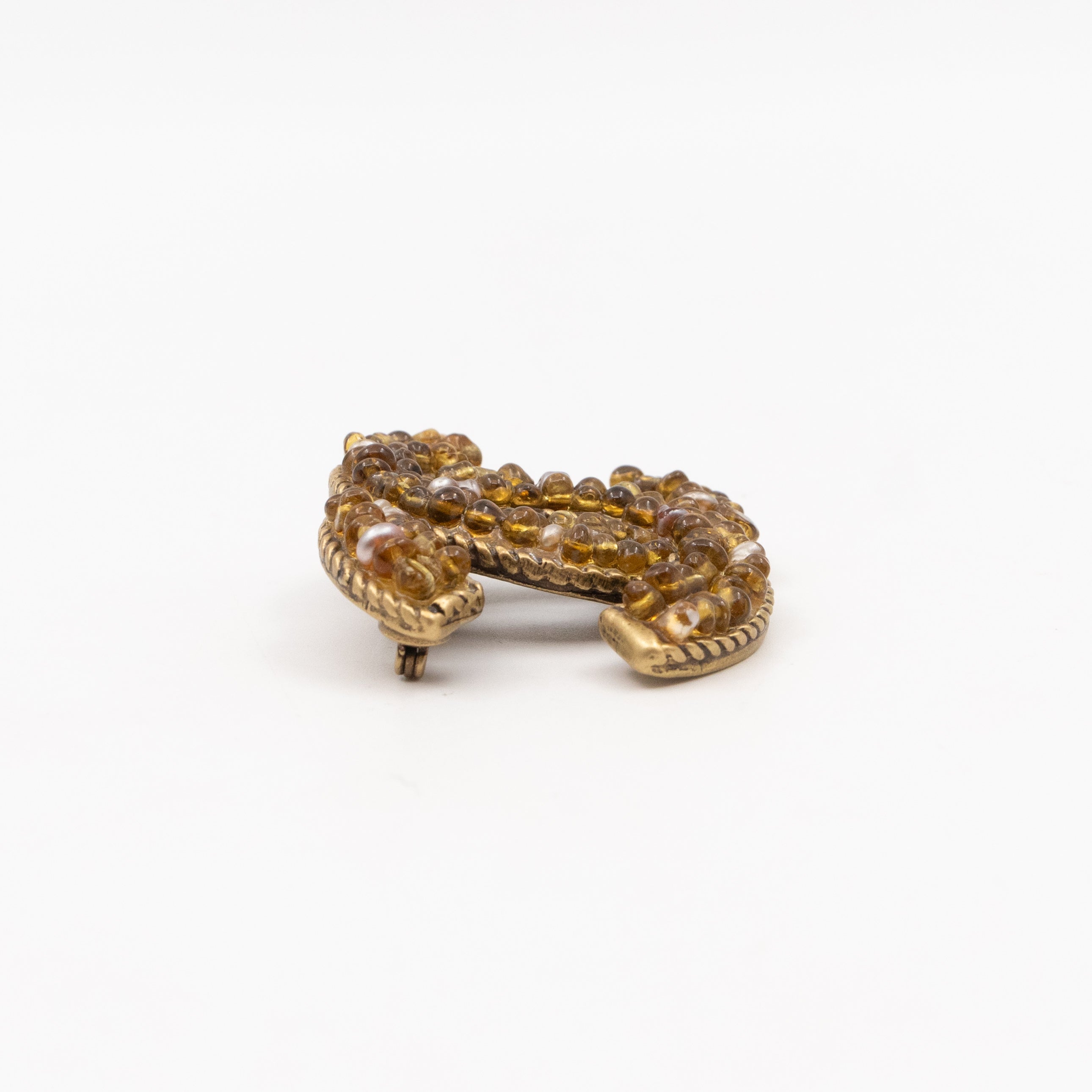 Vintage CC Beads Brooch Aged Gold