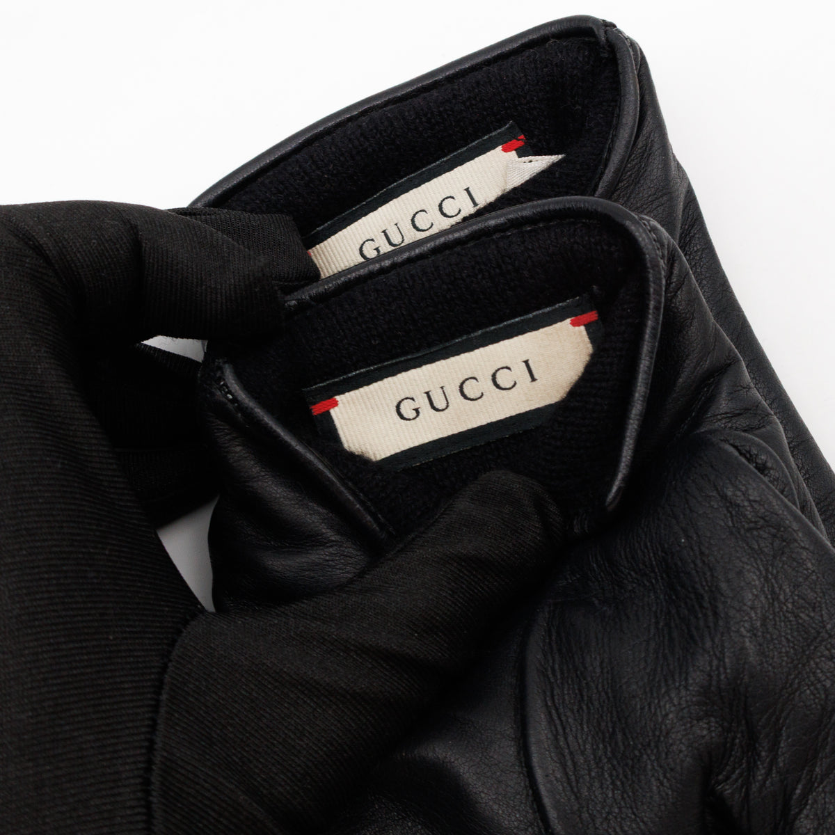GG Marmont Black Chevron Leather Gloves