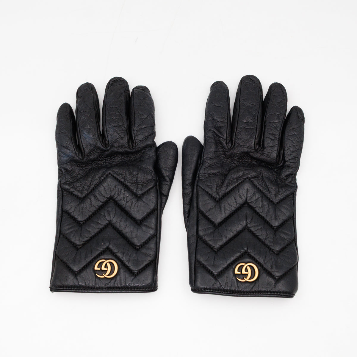 GG Marmont Black Chevron Leather Gloves