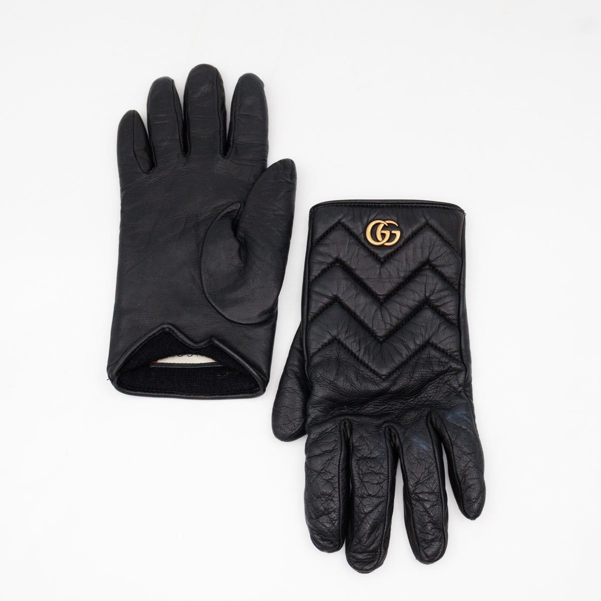 GG Marmont Black Chevron Leather Gloves