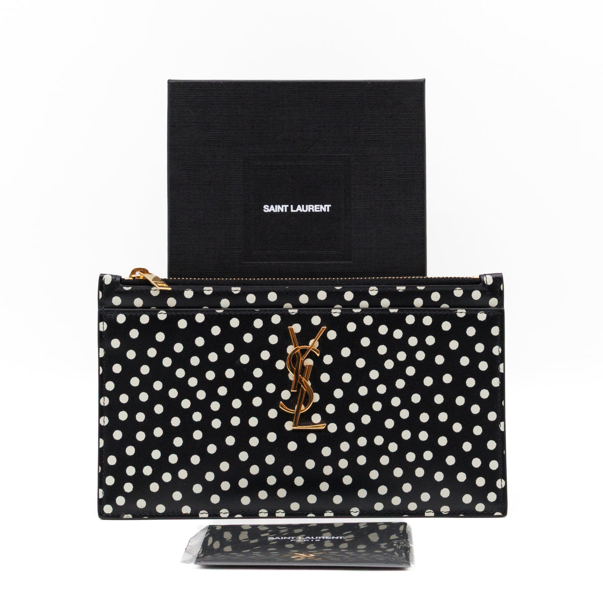 Monogram Zipped Pouch Black Leather Polka Dot