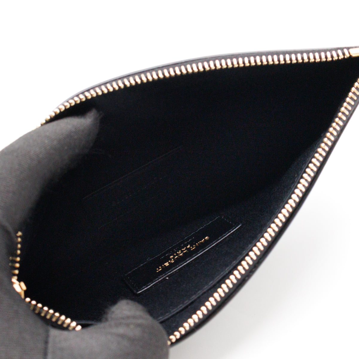 Monogram Zipped Pouch Black Leather Polka Dot