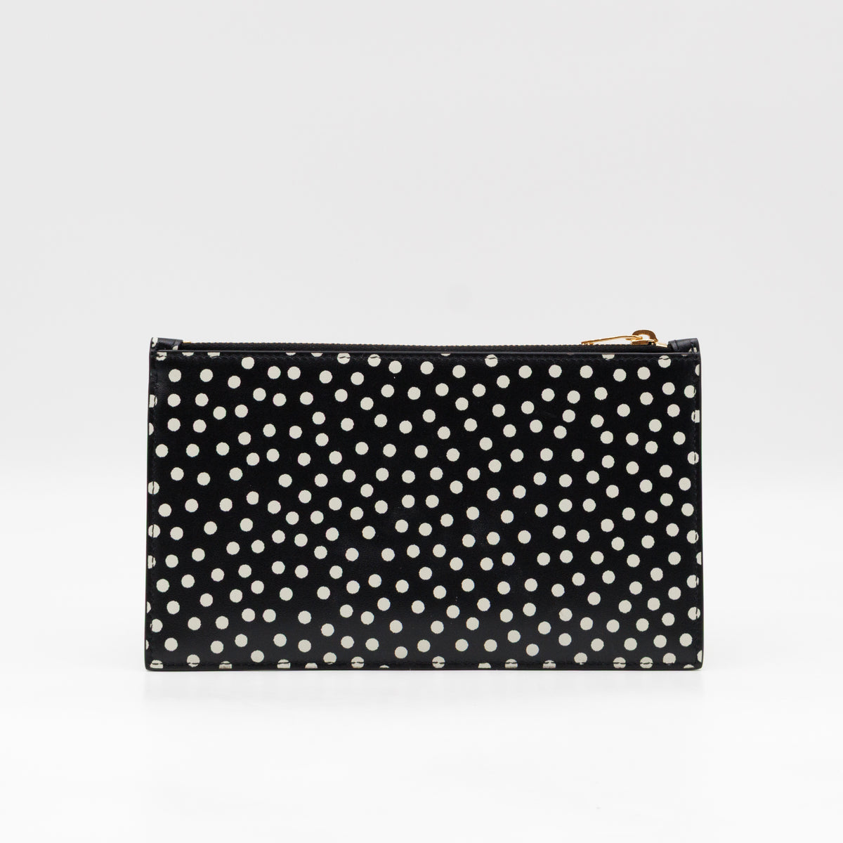 Monogram Zipped Pouch Black Leather Polka Dot