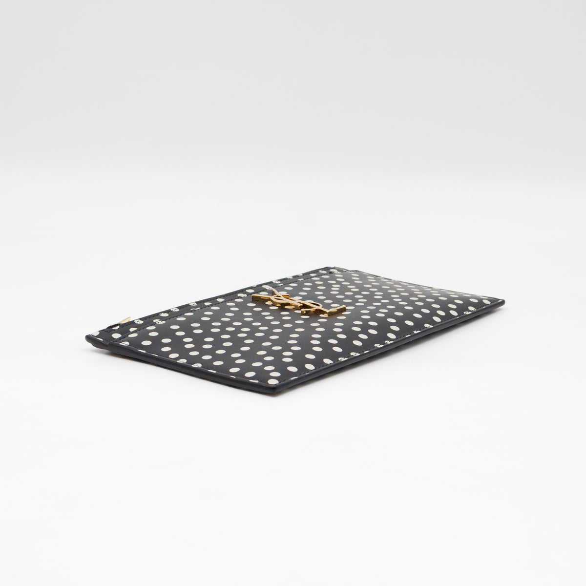 Monogram Zipped Pouch Black Leather Polka Dot