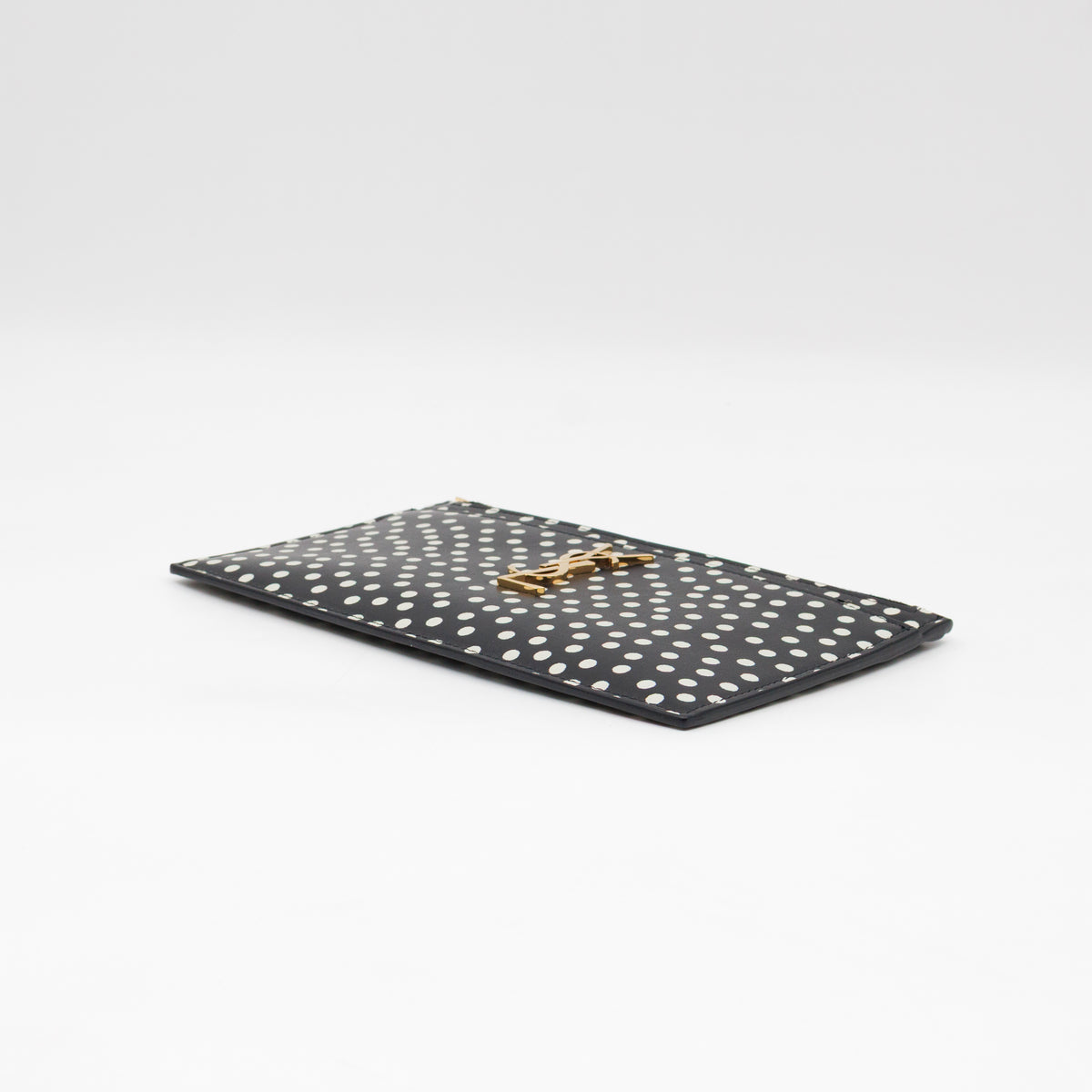 Monogram Zipped Pouch Black Leather Polka Dot