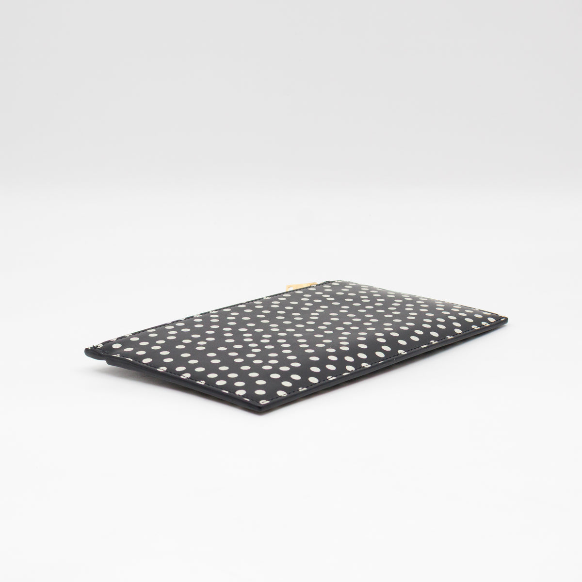Monogram Zipped Pouch Black Leather Polka Dot