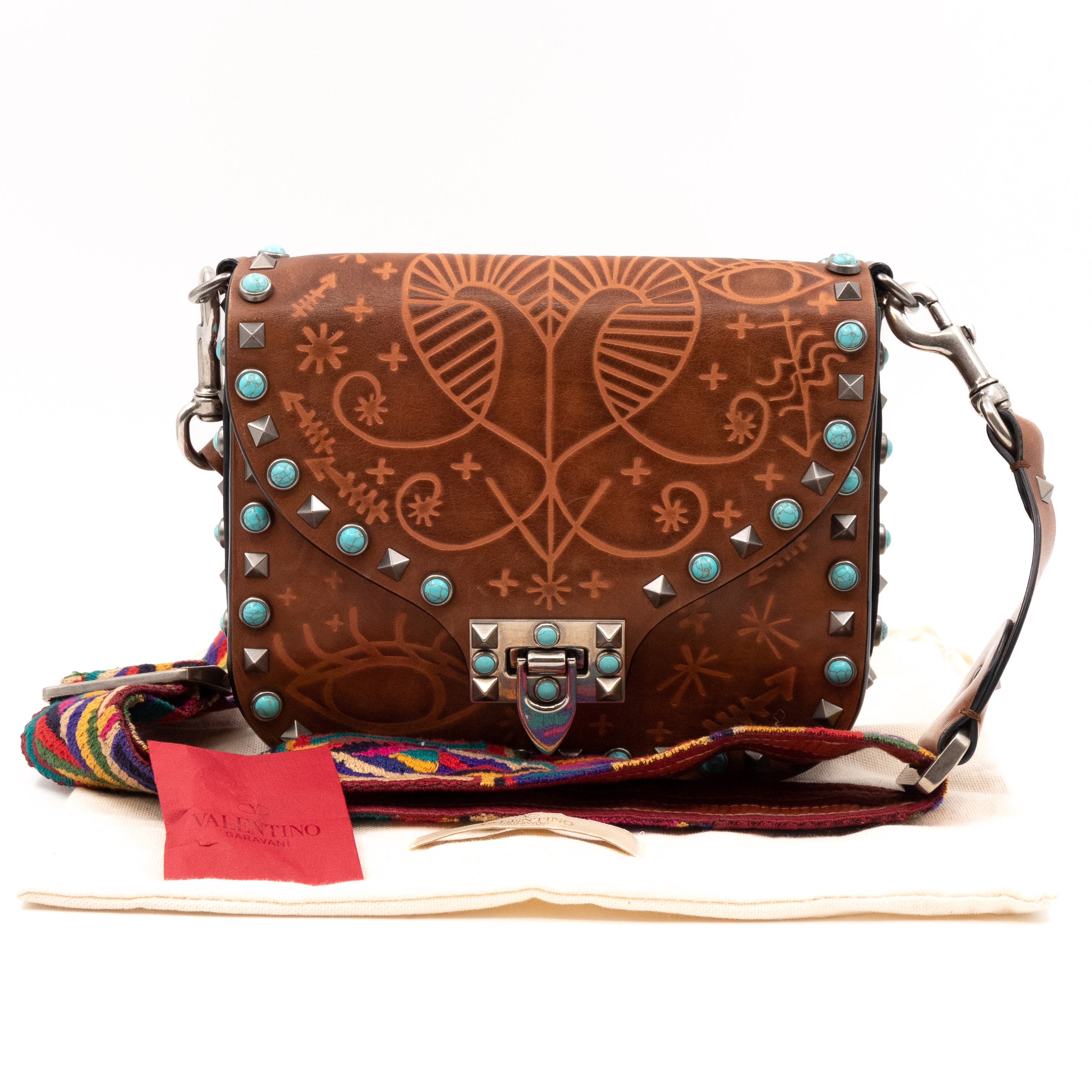 Rockstud Flap Bag Guitar Strap Brown Leather