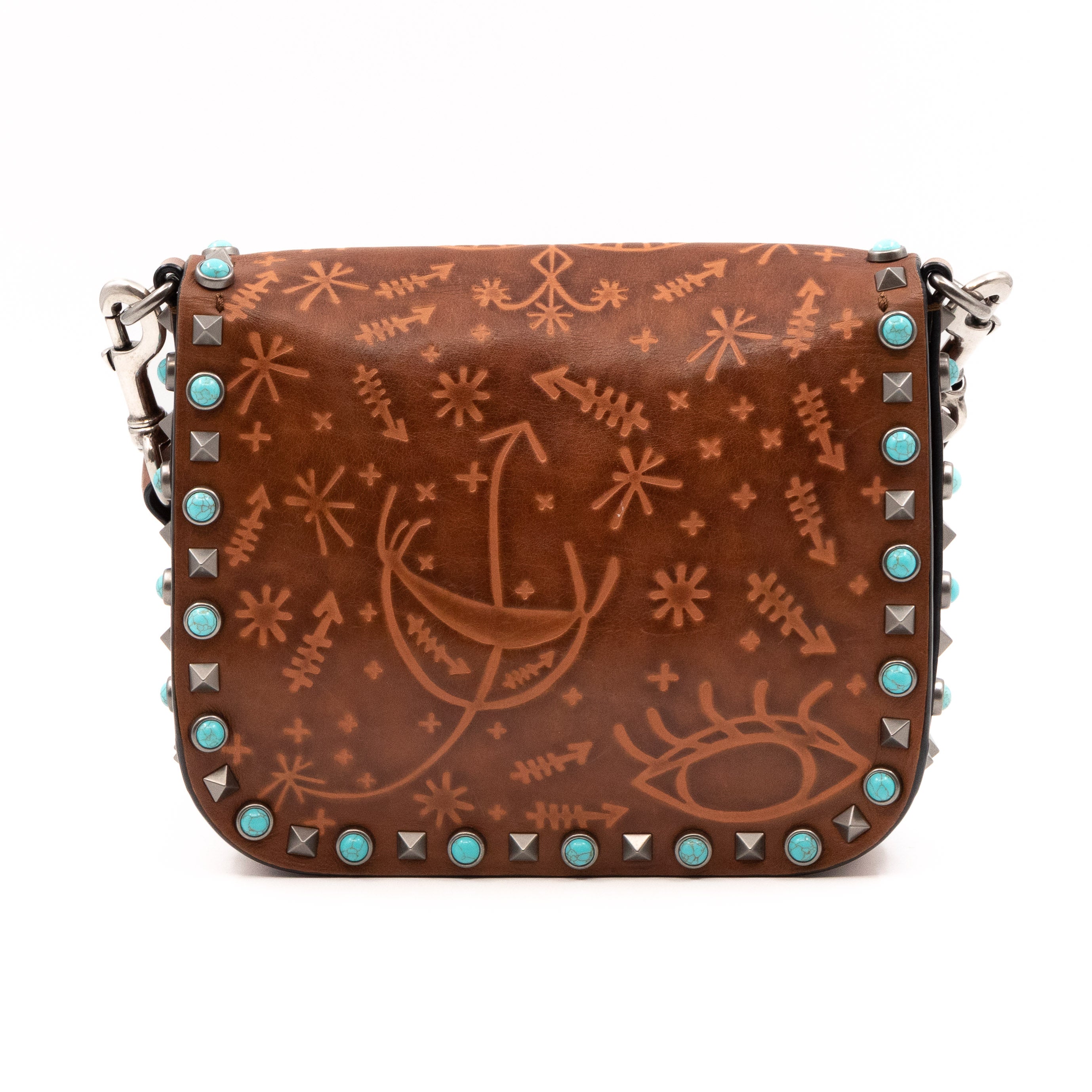 Rockstud Flap Bag Guitar Strap Brown Leather