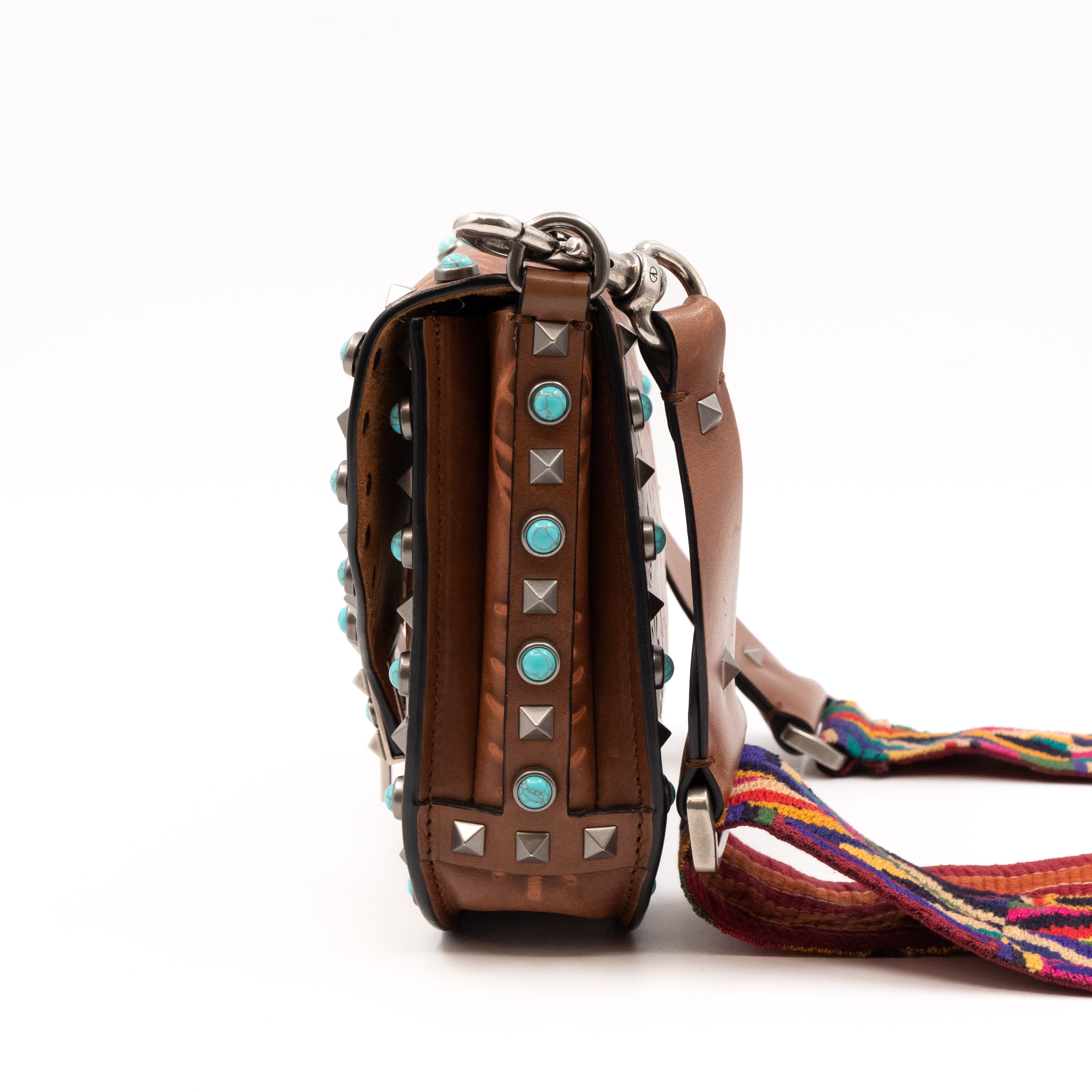 Rockstud Flap Bag Guitar Strap Brown Leather