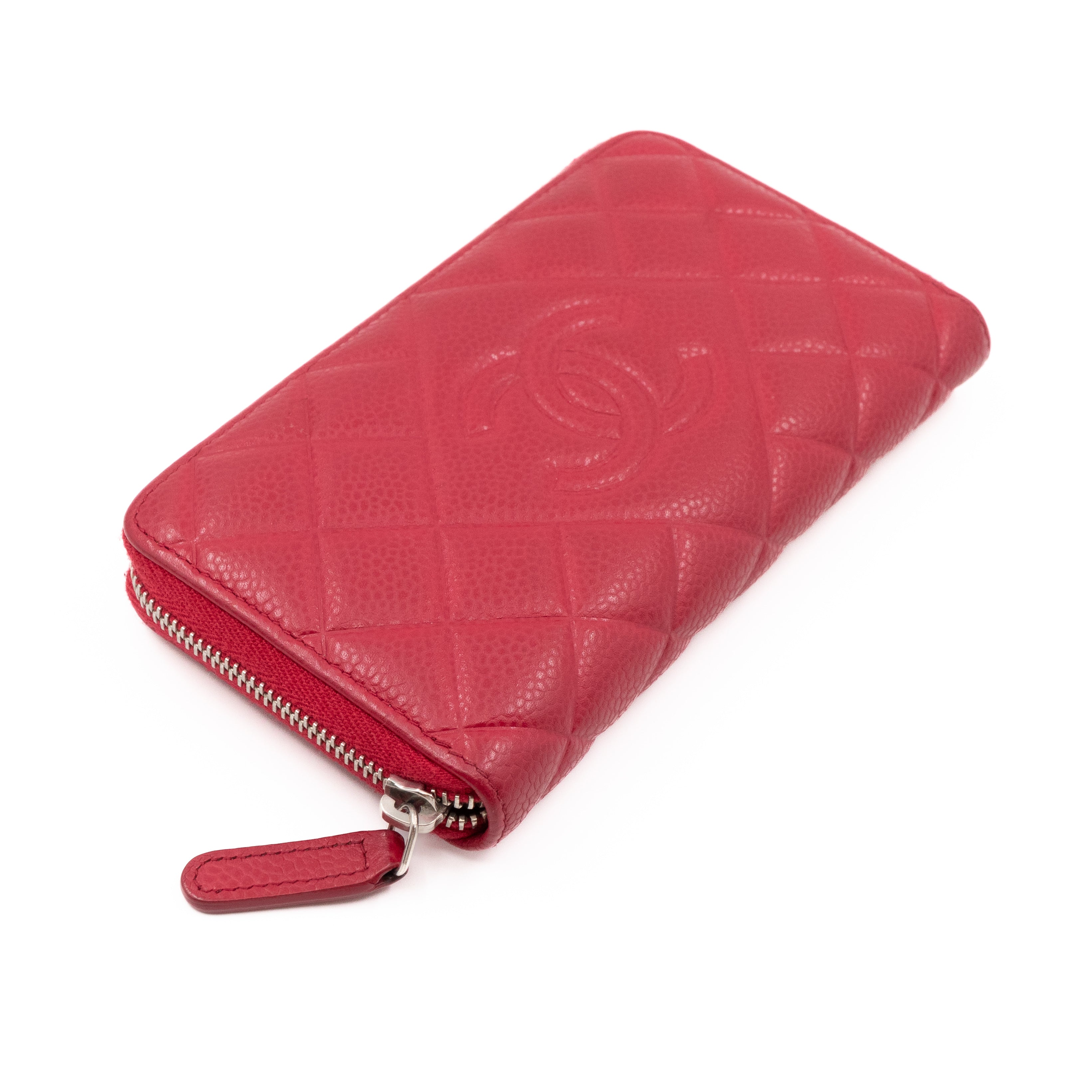 Medium Zipped Wallet Red Caviar Leather