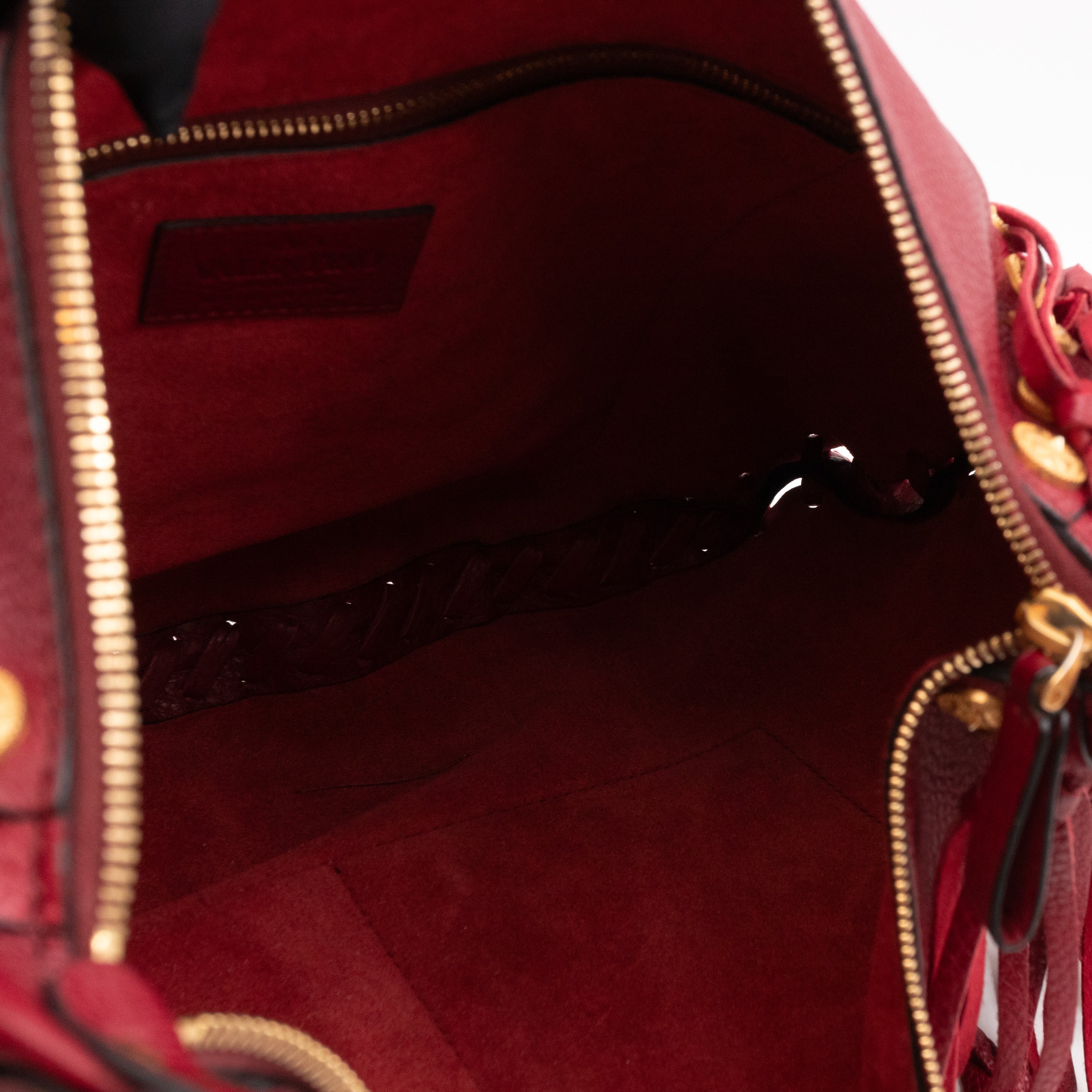 C-Rockee Studded Fringe Hobo Red Leather