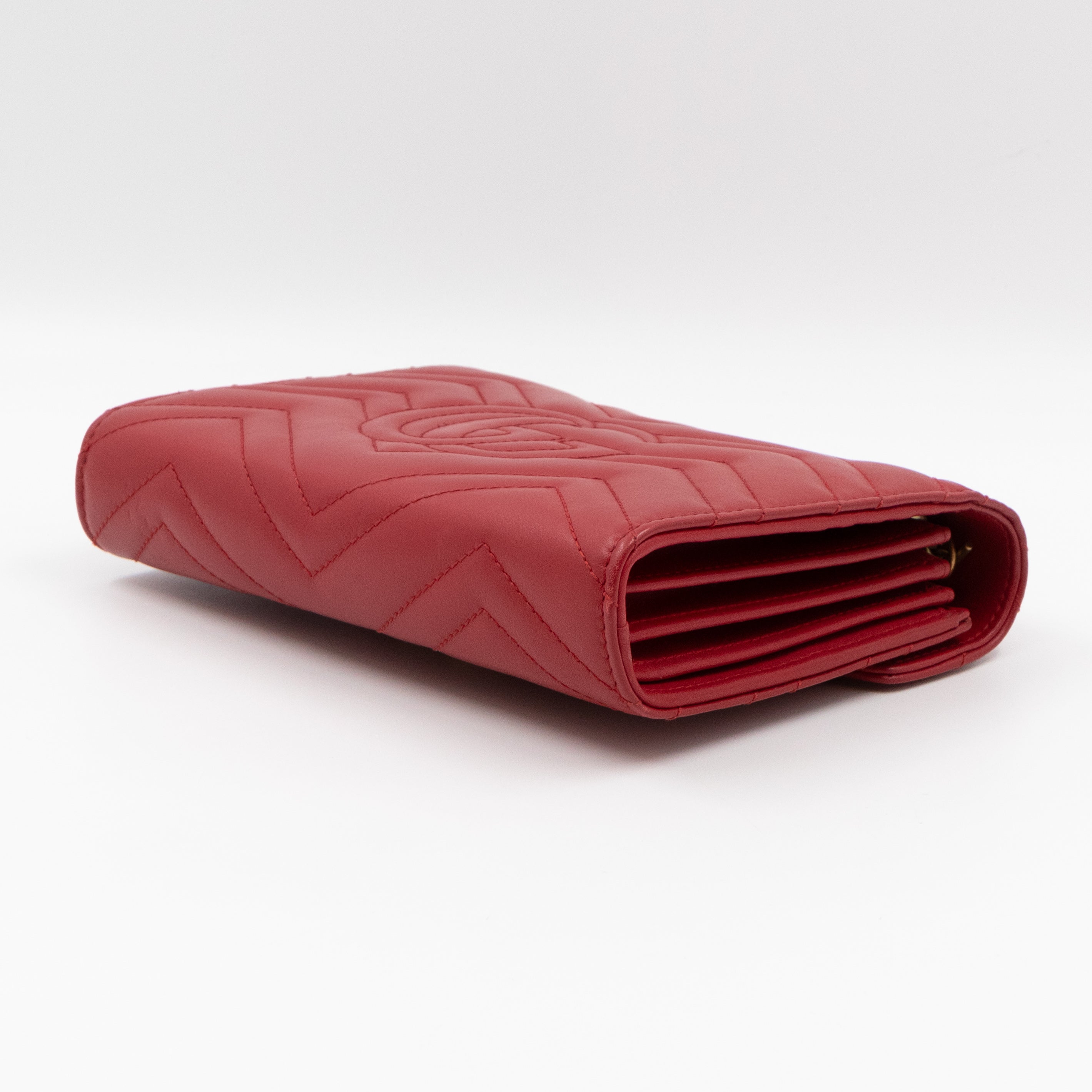GG Marmont Matelasse Chain Wallet Red Leather
