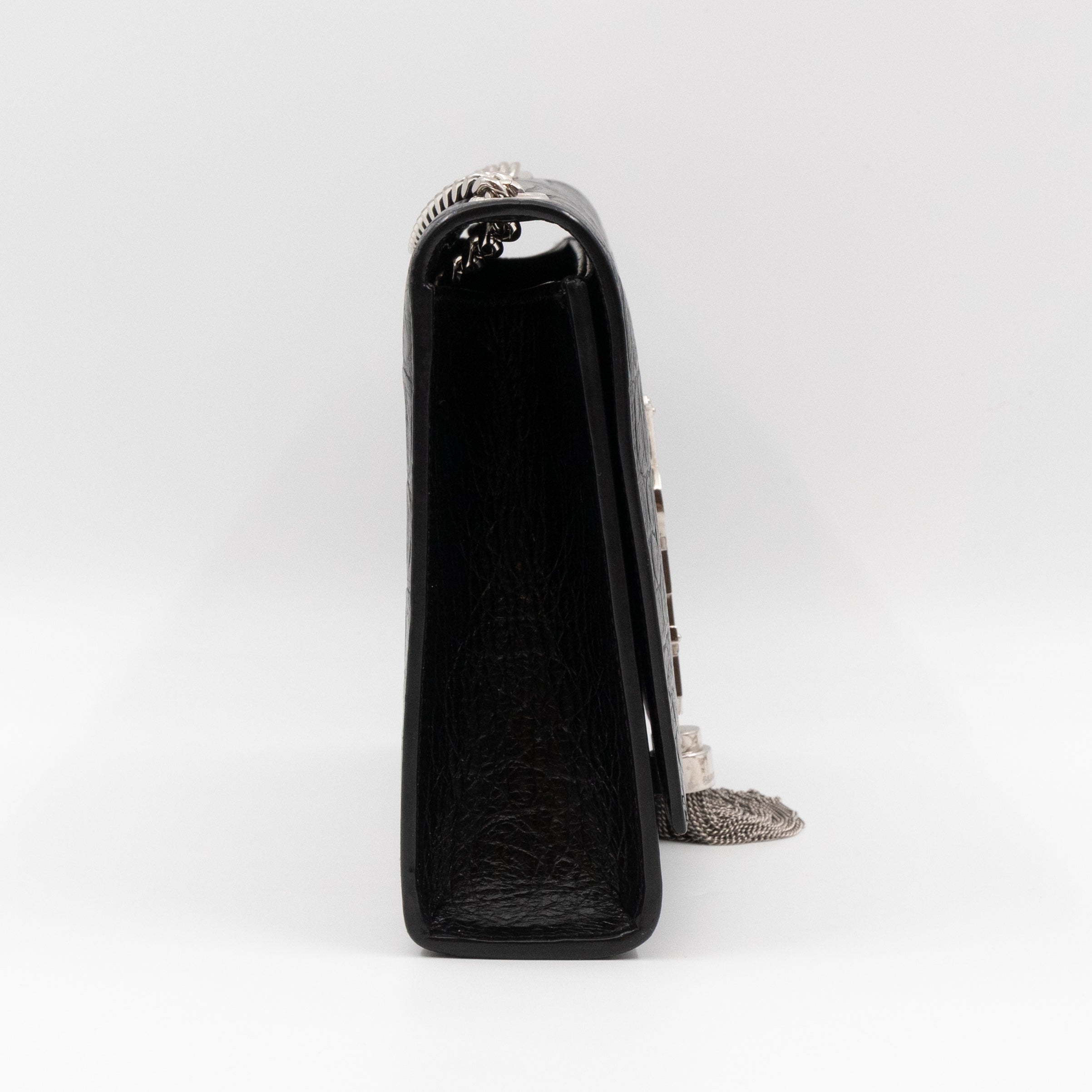 Kate Medium Tassel Black Croc Leather