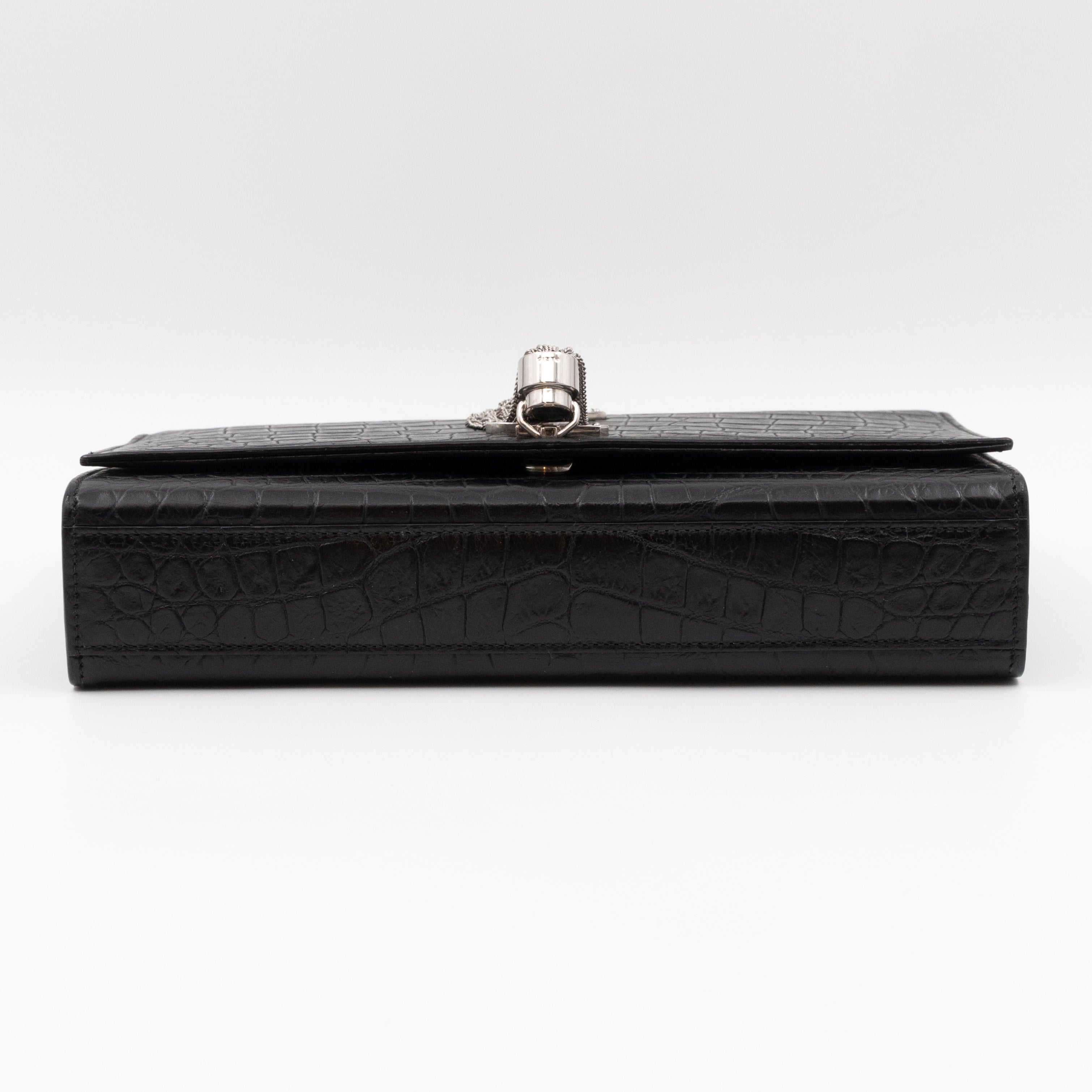 Kate Medium Tassel Black Croc Leather