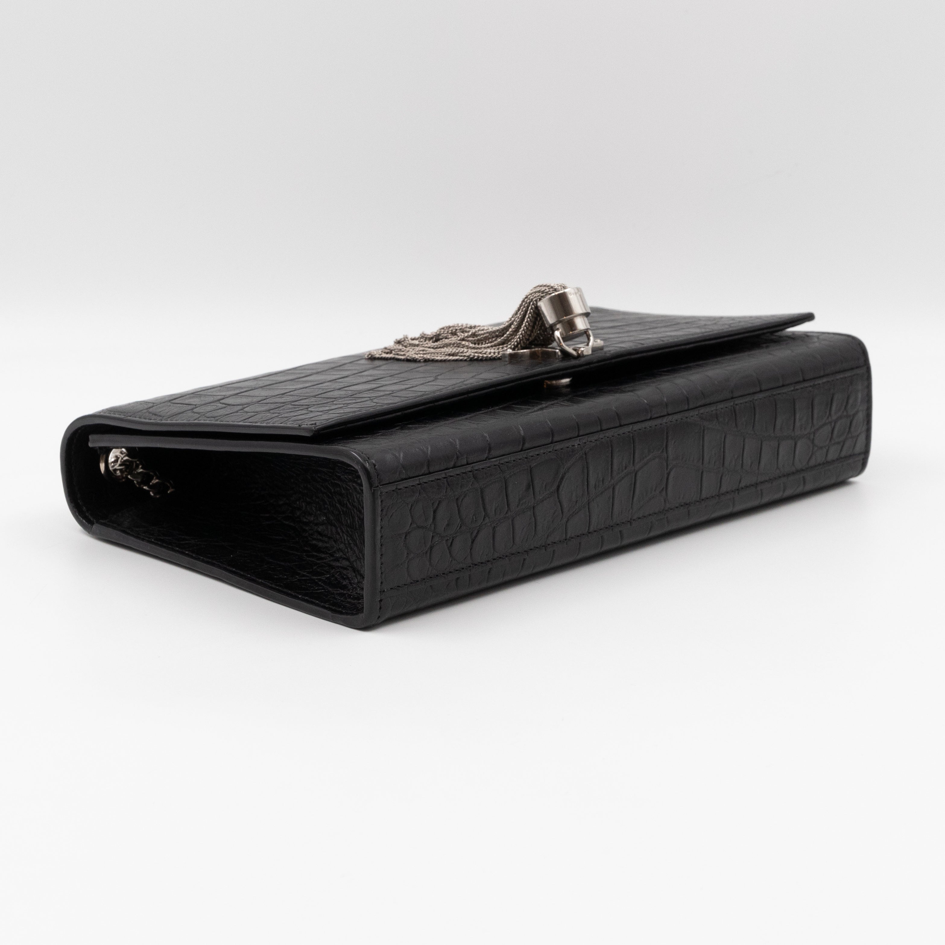 Kate Medium Tassel Black Croc Leather