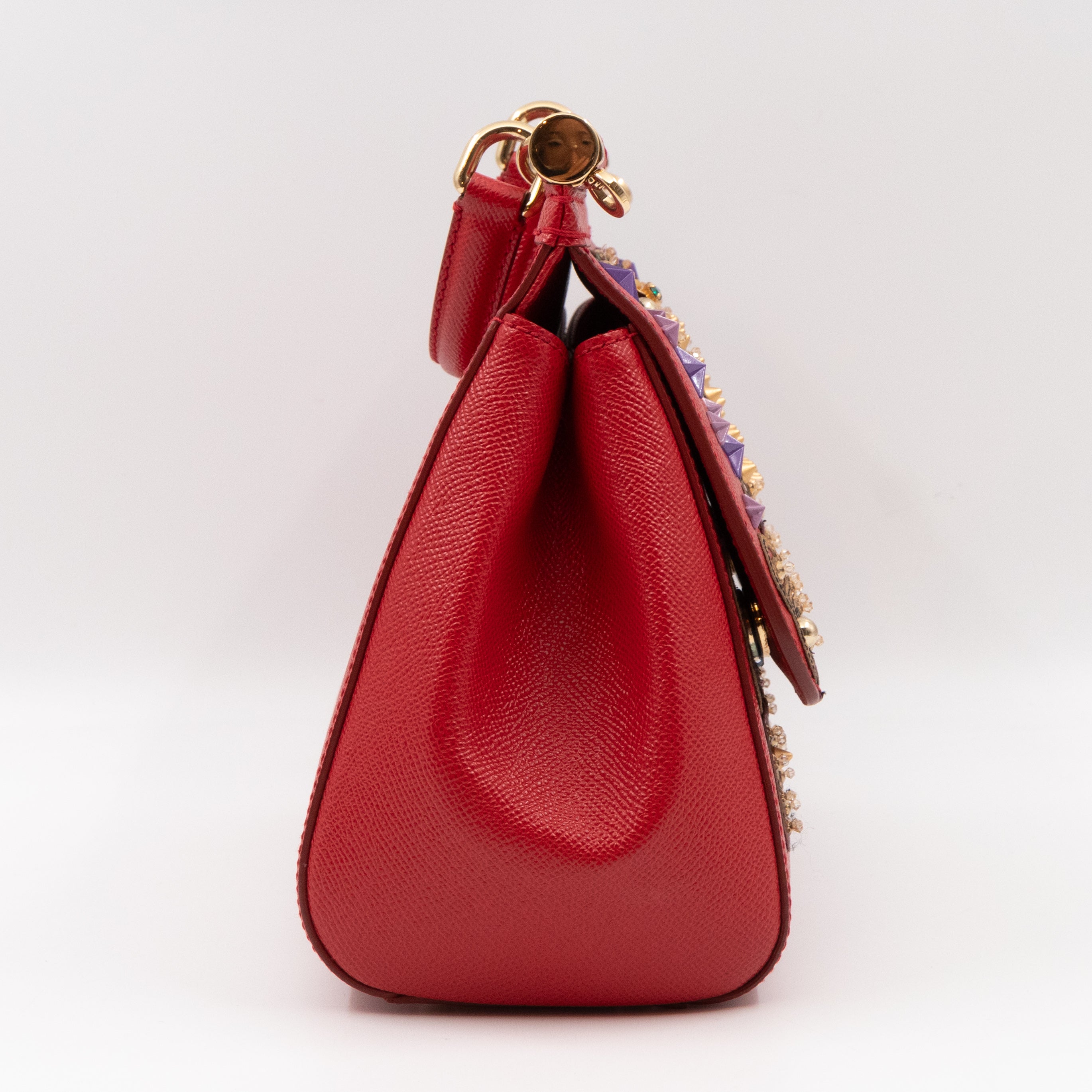 Sicily Medium Embellished Dauphine Leather Rosso