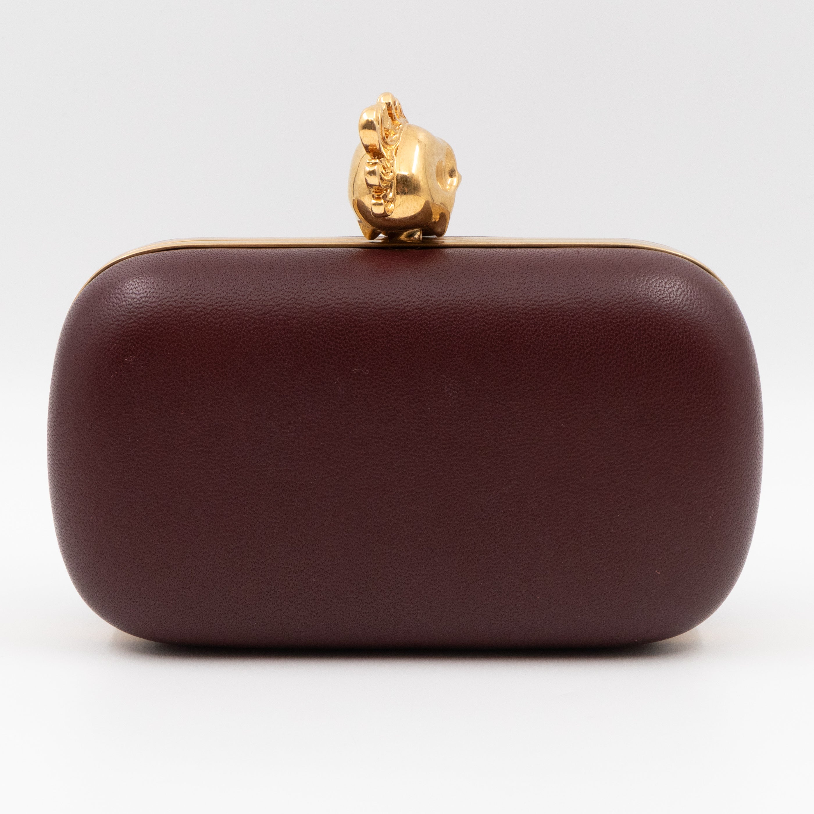 Skull Box Clutch Burgundy Leather Gold