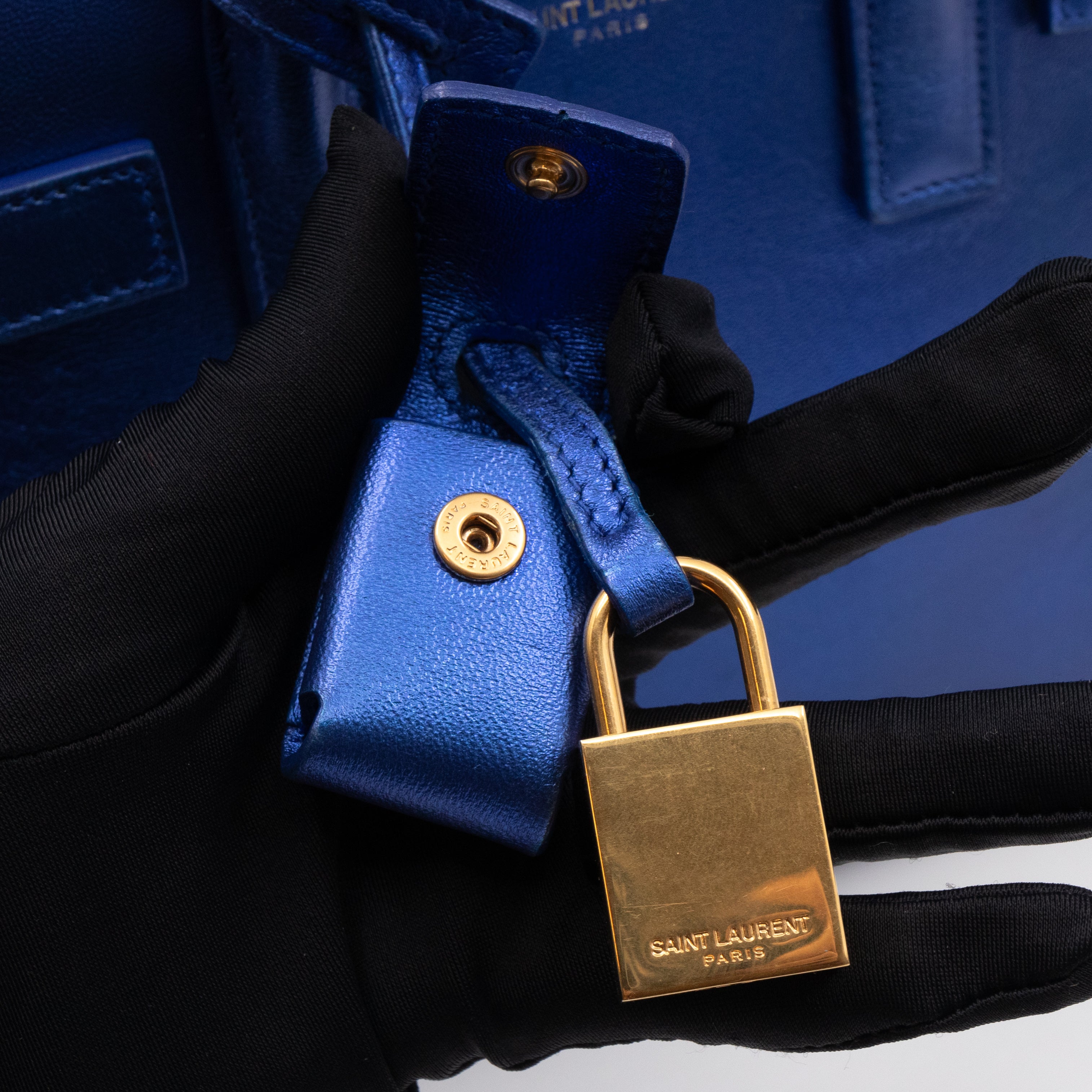 Sac de Jour Nano Blue Metallic Leather