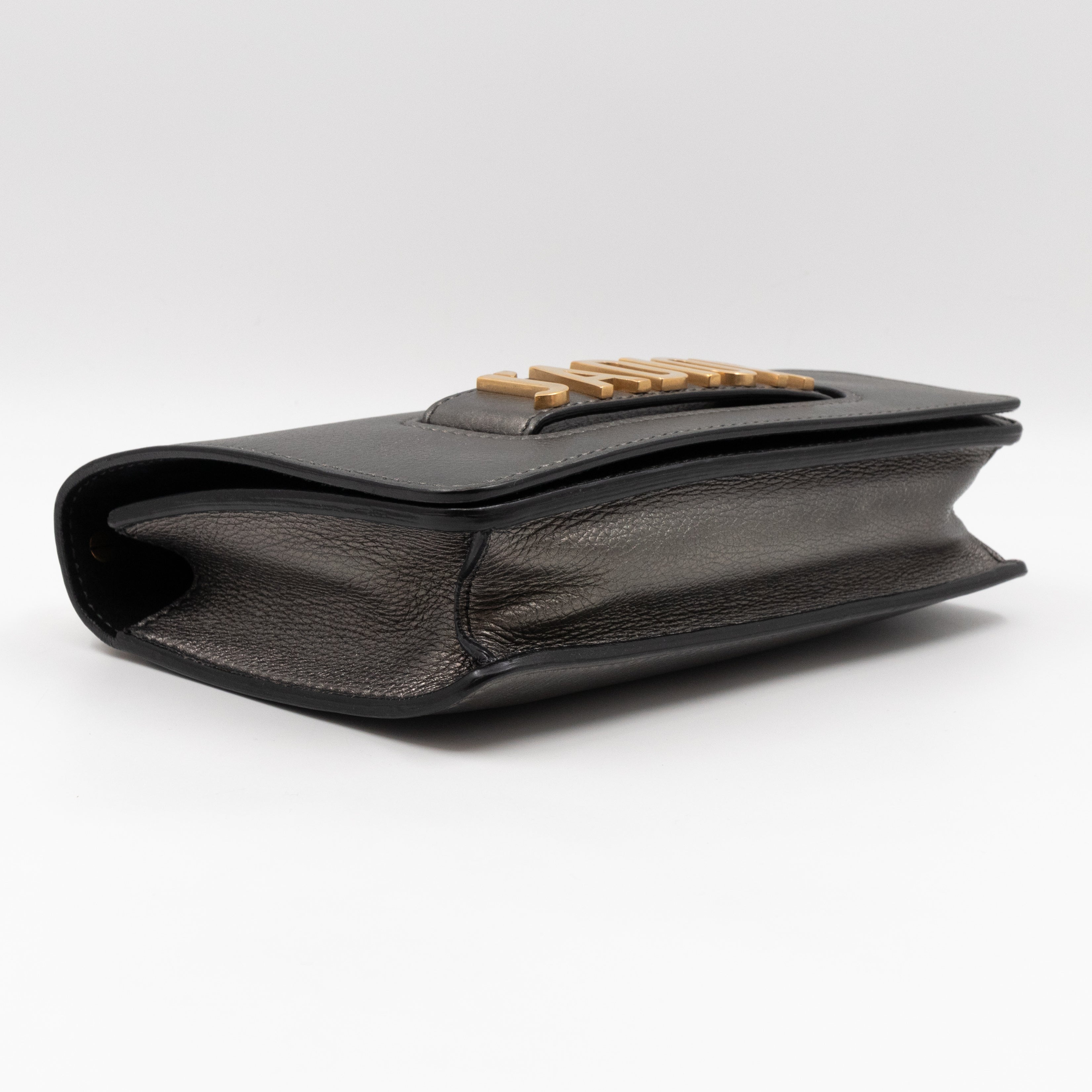 J'Adior Flap Bag Medium Metallic Gray Leather