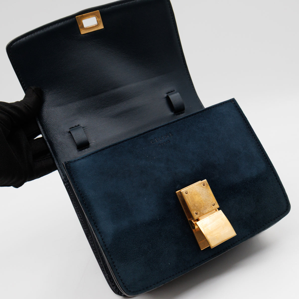Classic Box Small Green Suede & Black Leather