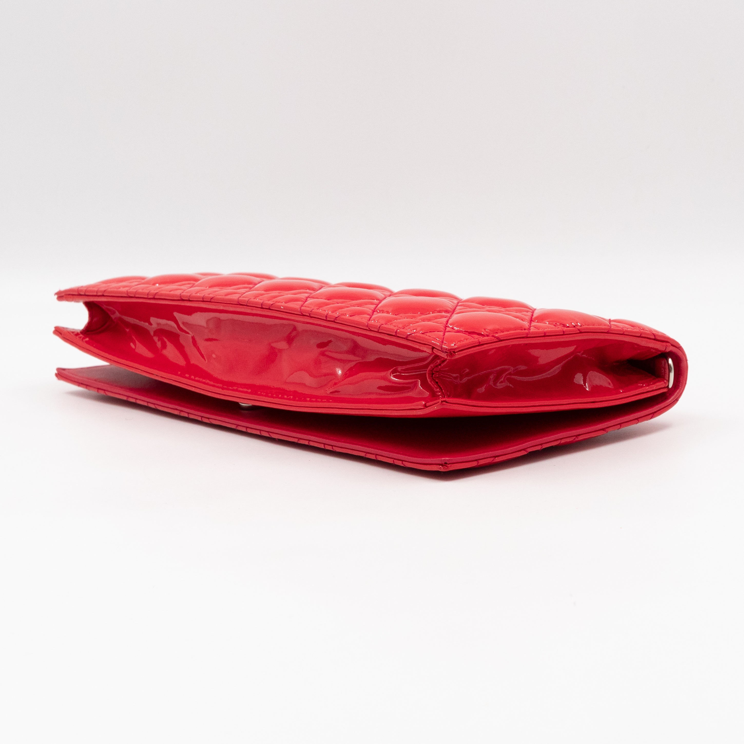 Lady Dior Clutch with Chain Red Cannage Patent Leather