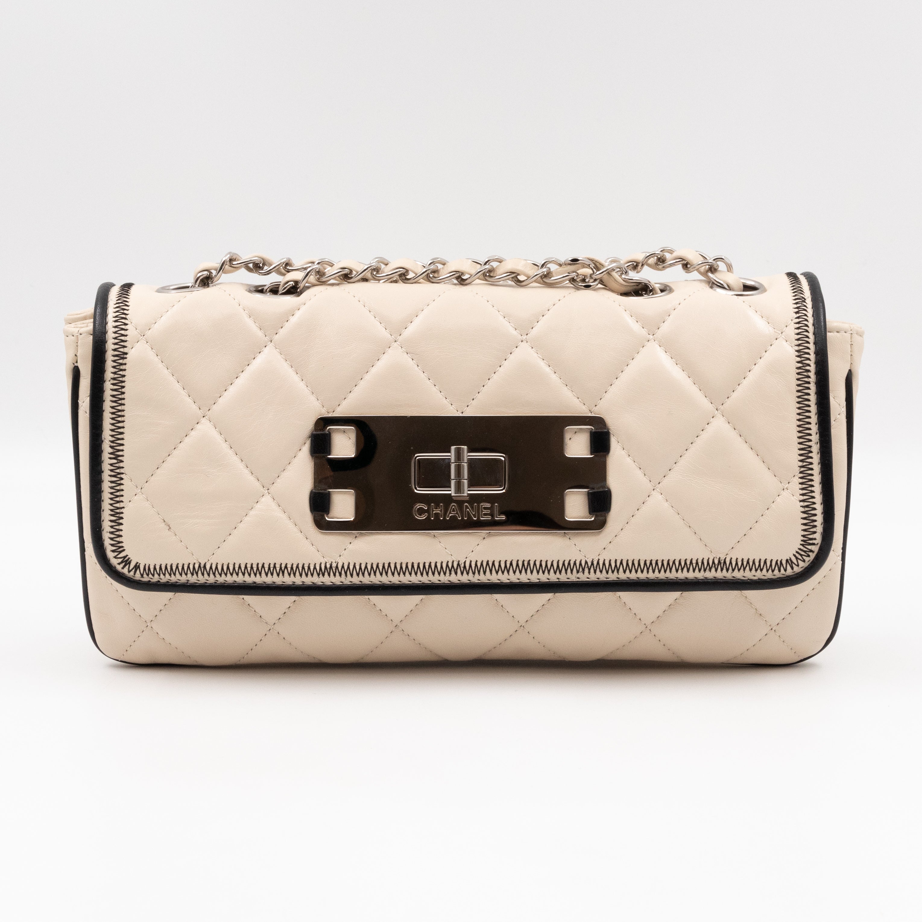 East West Mademoiselle Flap Bag White Leather