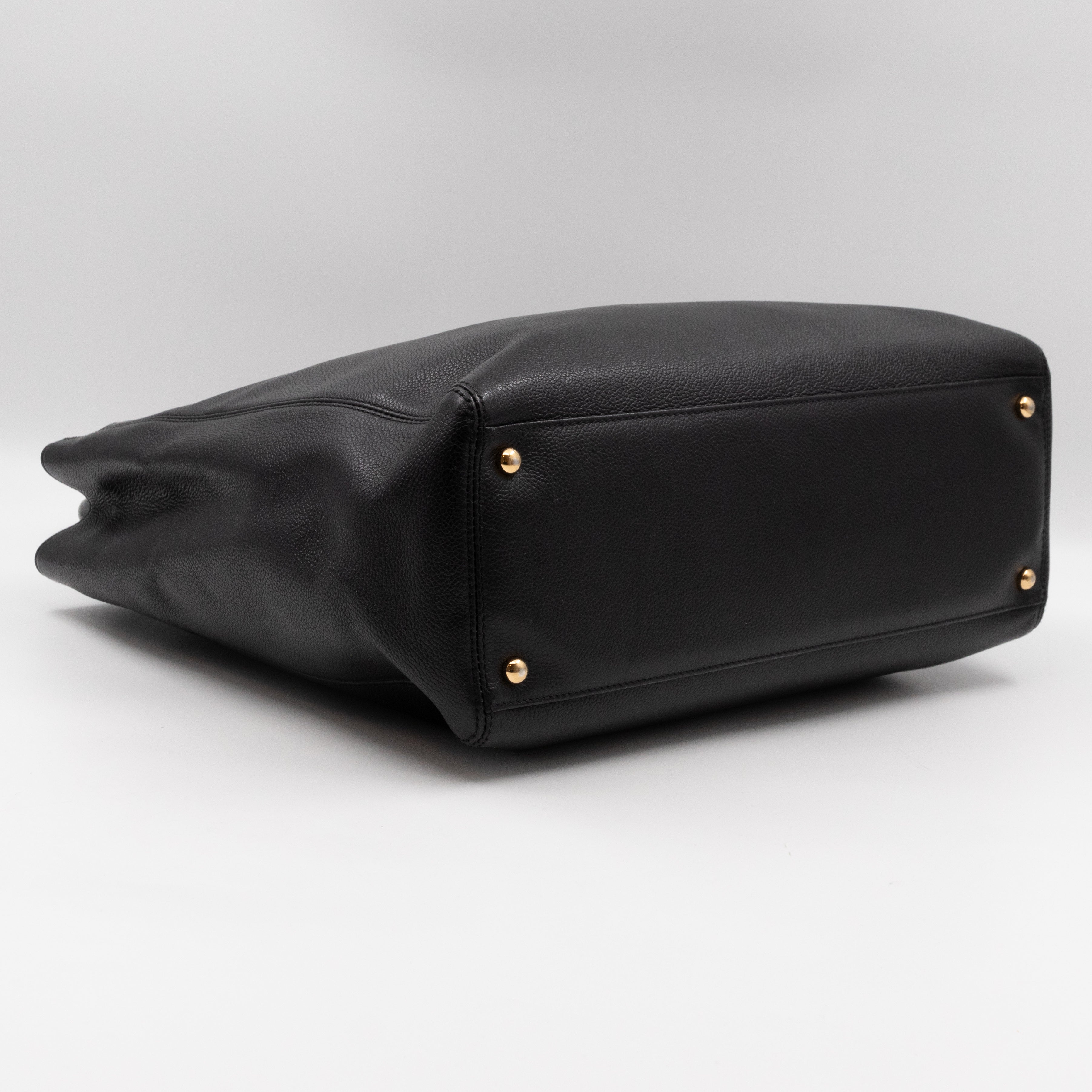 Tall Cerf Tote Black Leather Gold