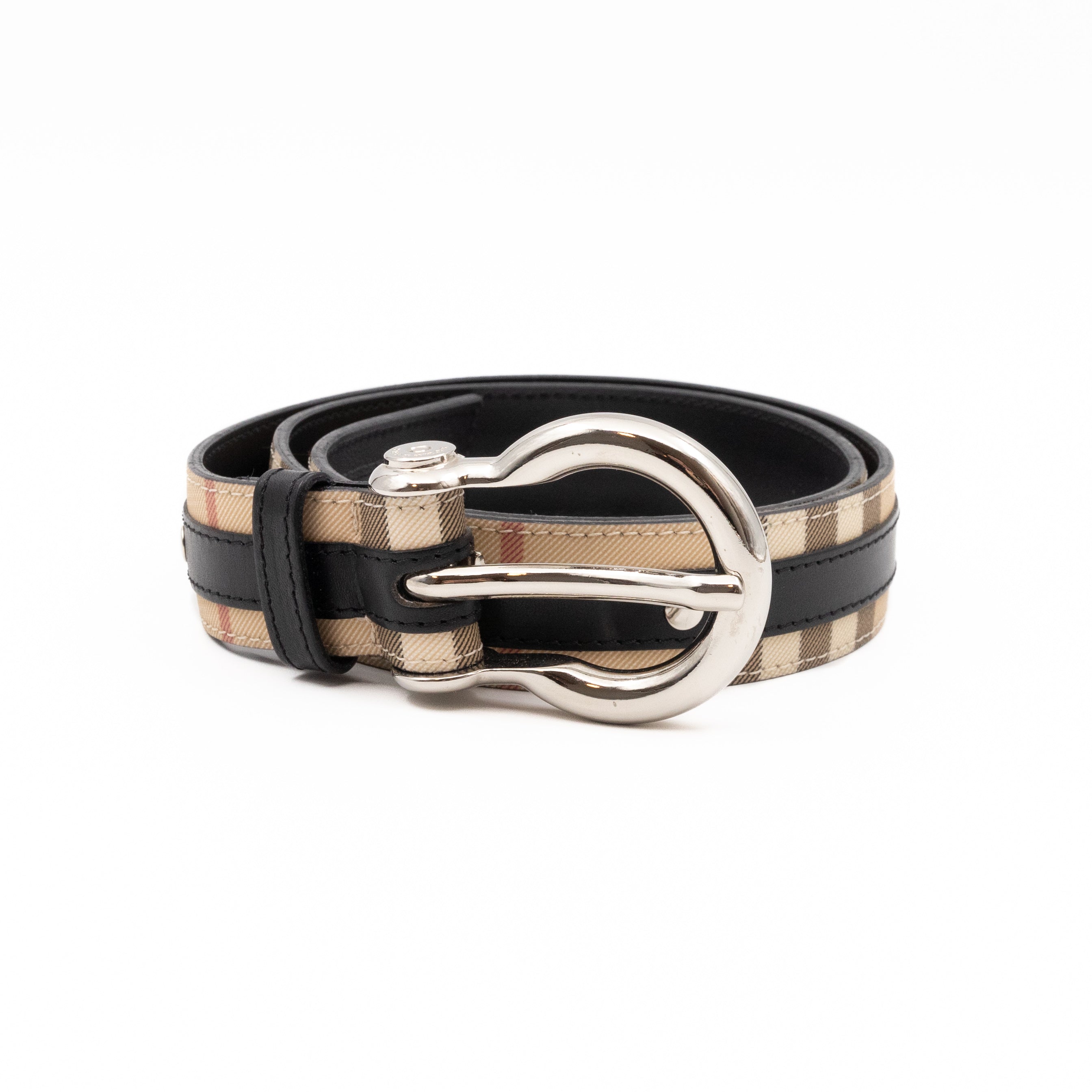 Vintage Slim Belt Nova Check Black Leather 80/32