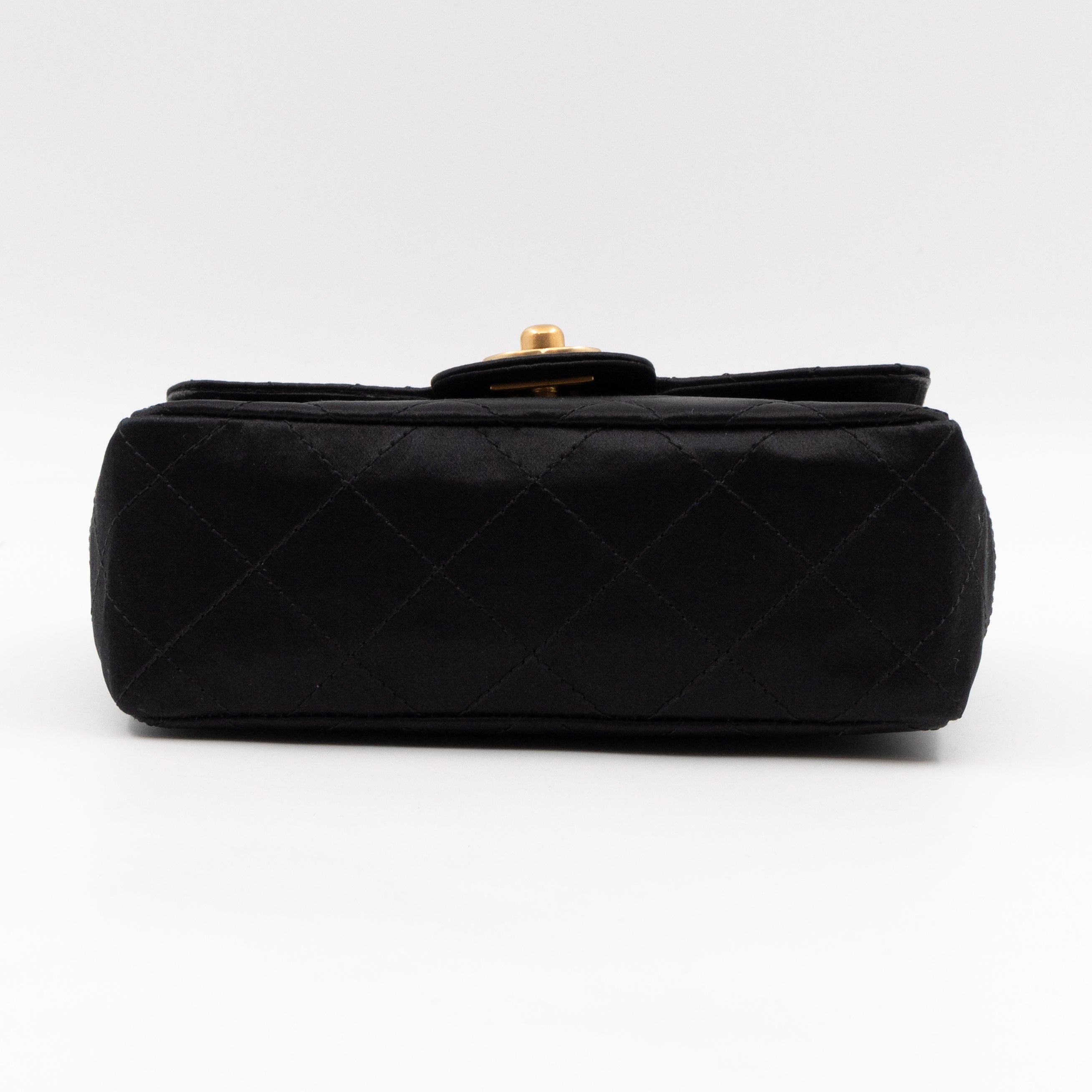 Classic Flap Mini Square Black Satin Vintage