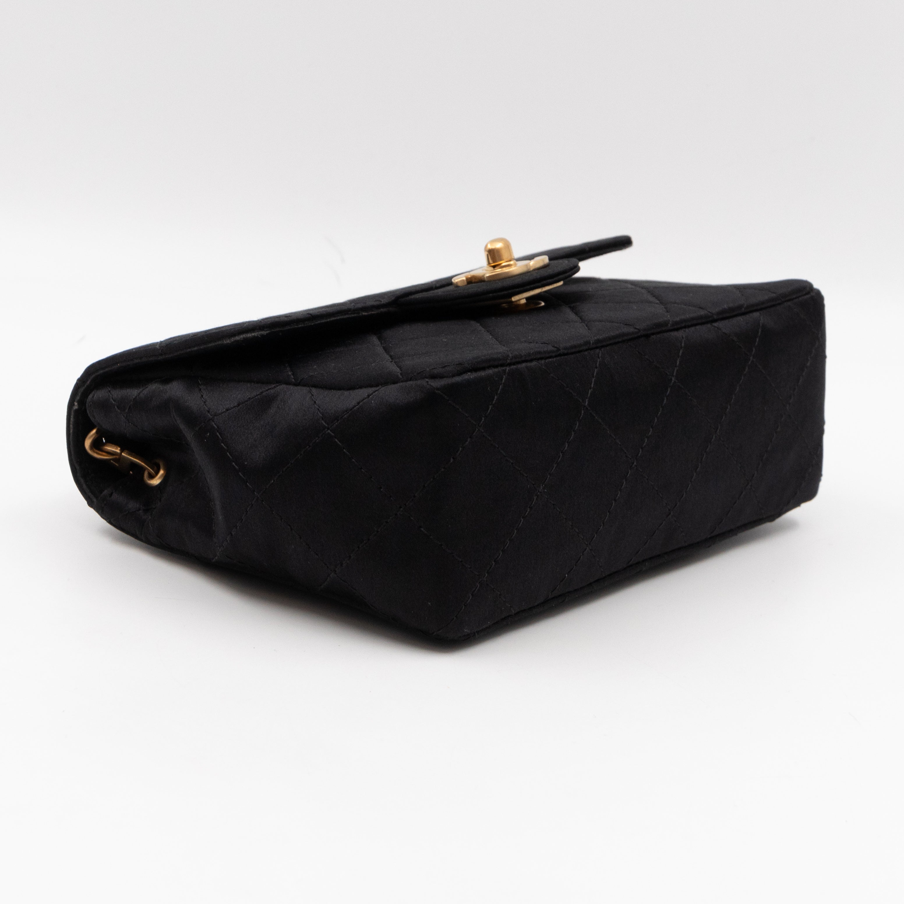 Classic Flap Mini Square Black Satin Vintage