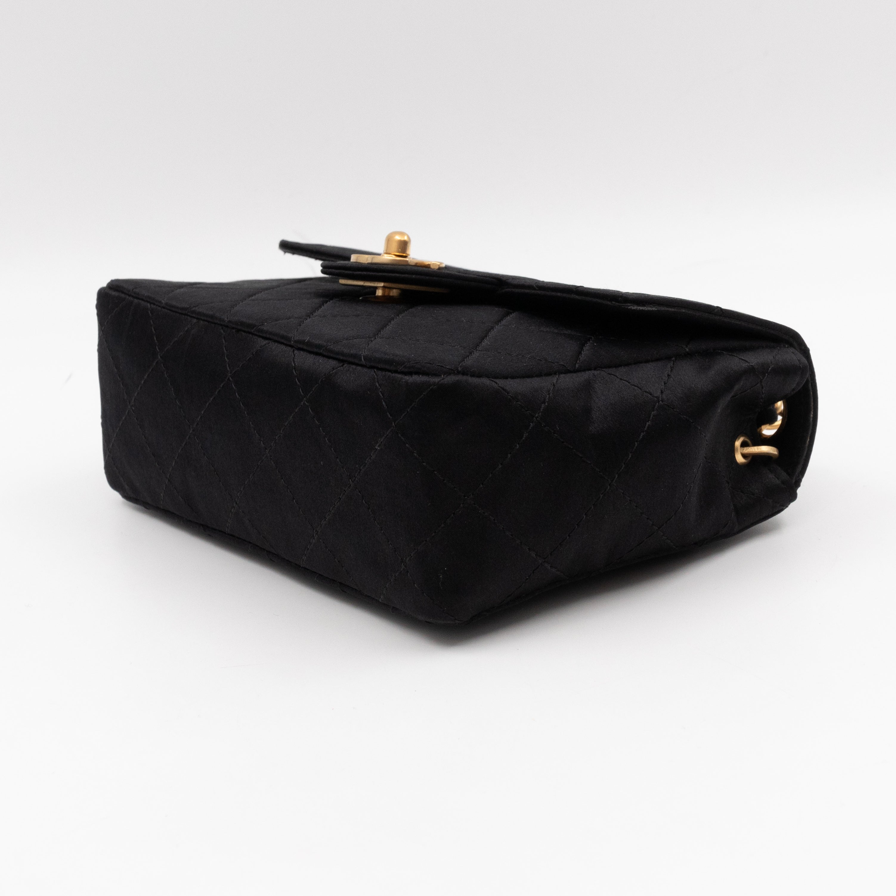 Classic Flap Mini Square Black Satin Vintage