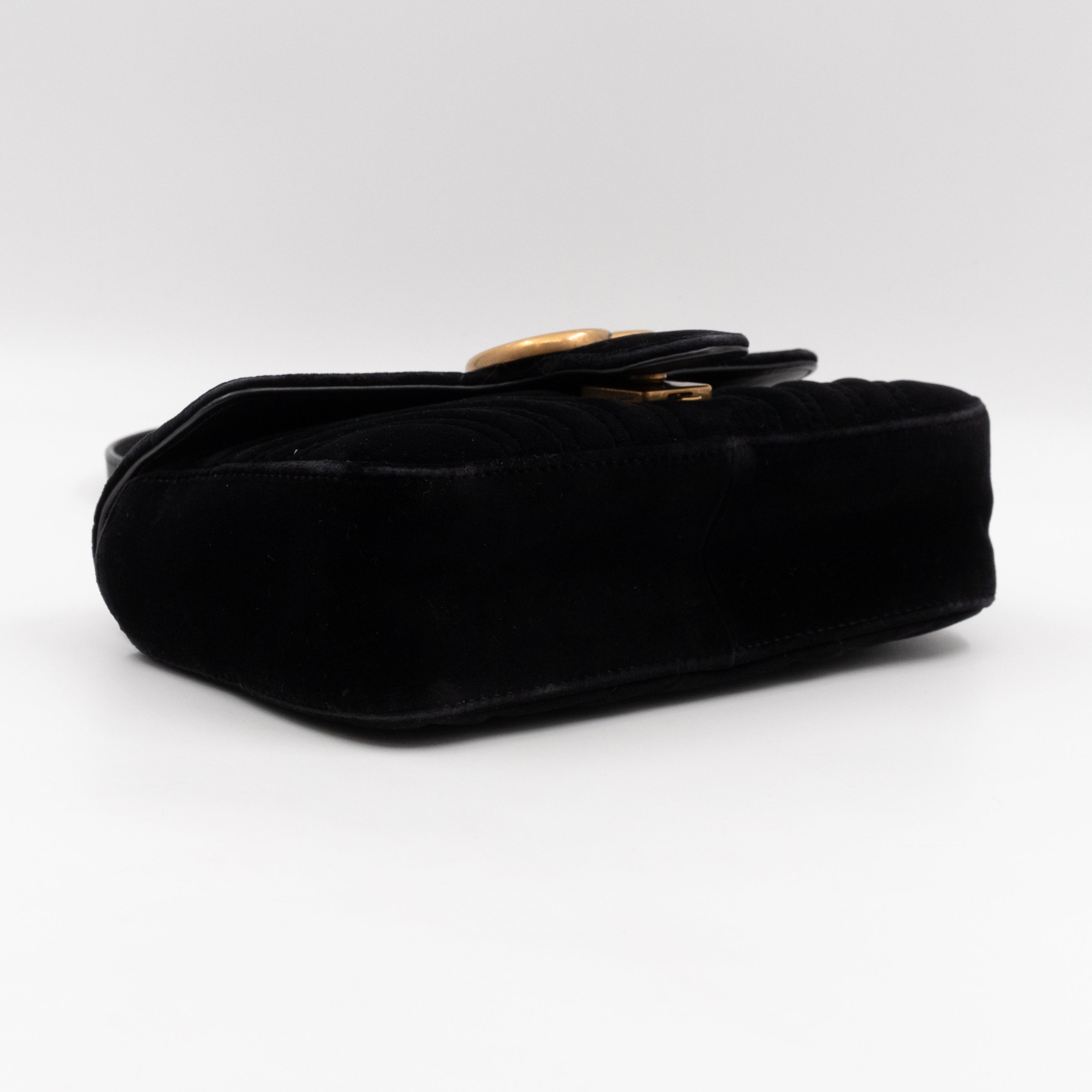 GG Marmont Flap Mini Black Velvet Aged Gold