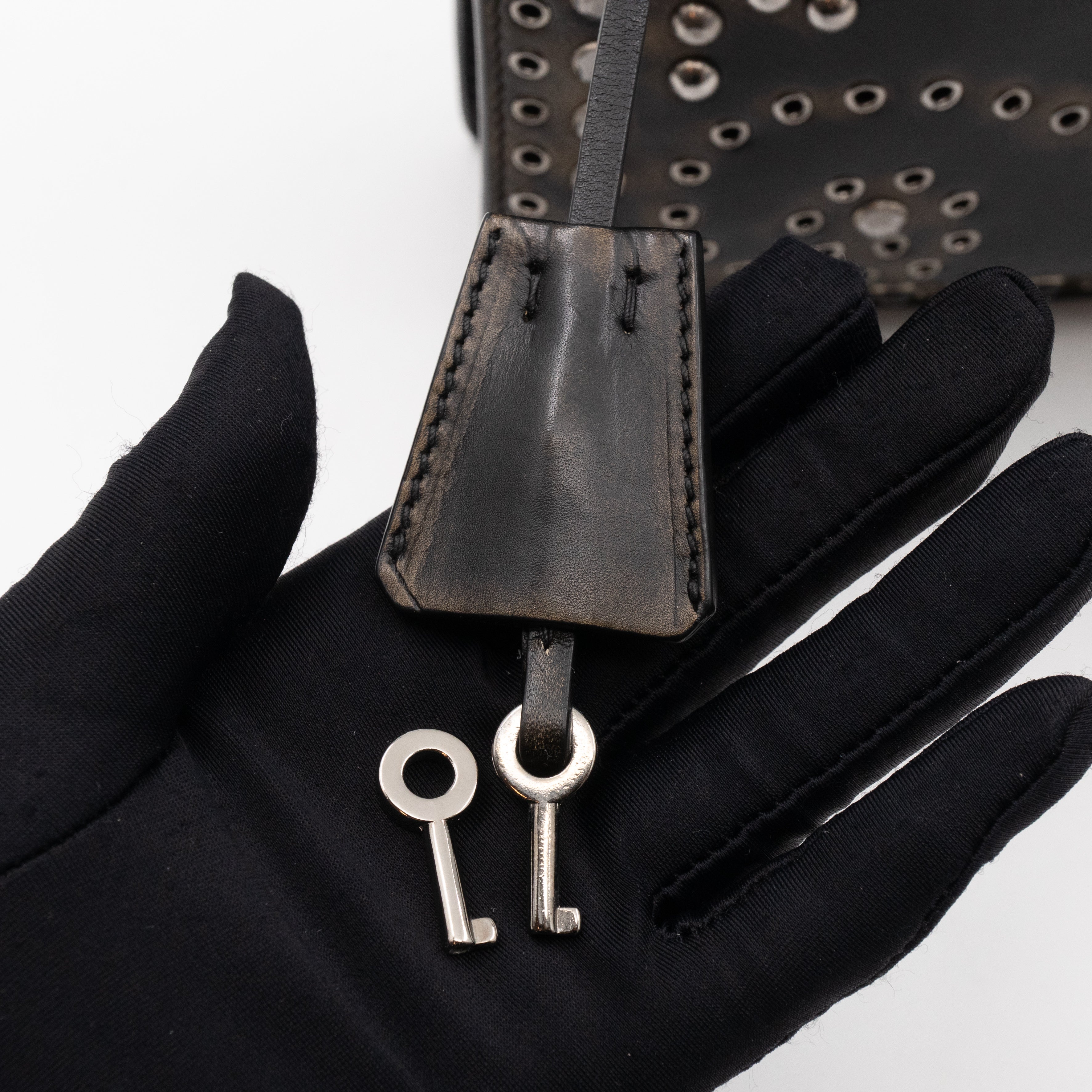 Studded Grommet Clutch Dark Brown Leather
