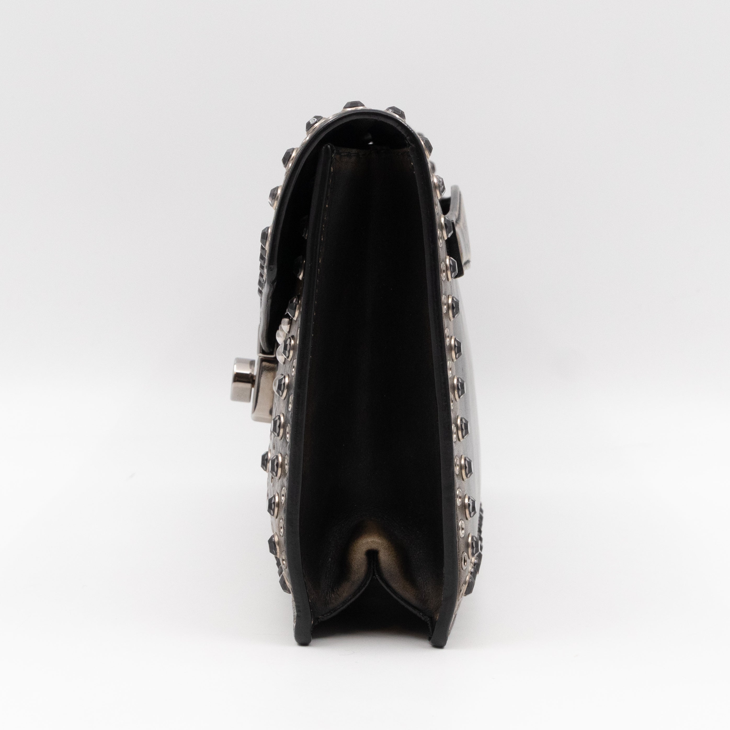 Studded Grommet Clutch Dark Brown Leather
