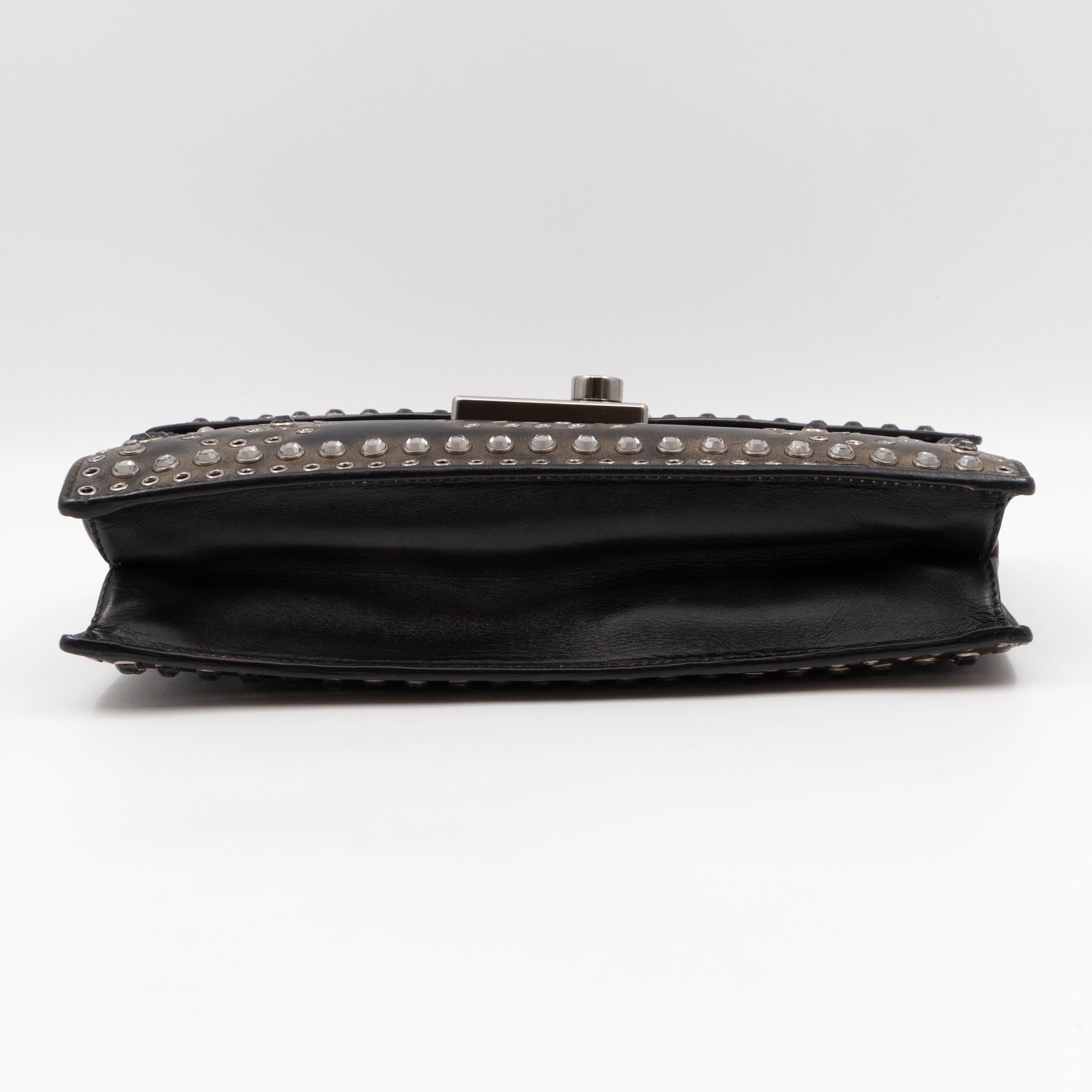 Studded Grommet Clutch Dark Brown Leather