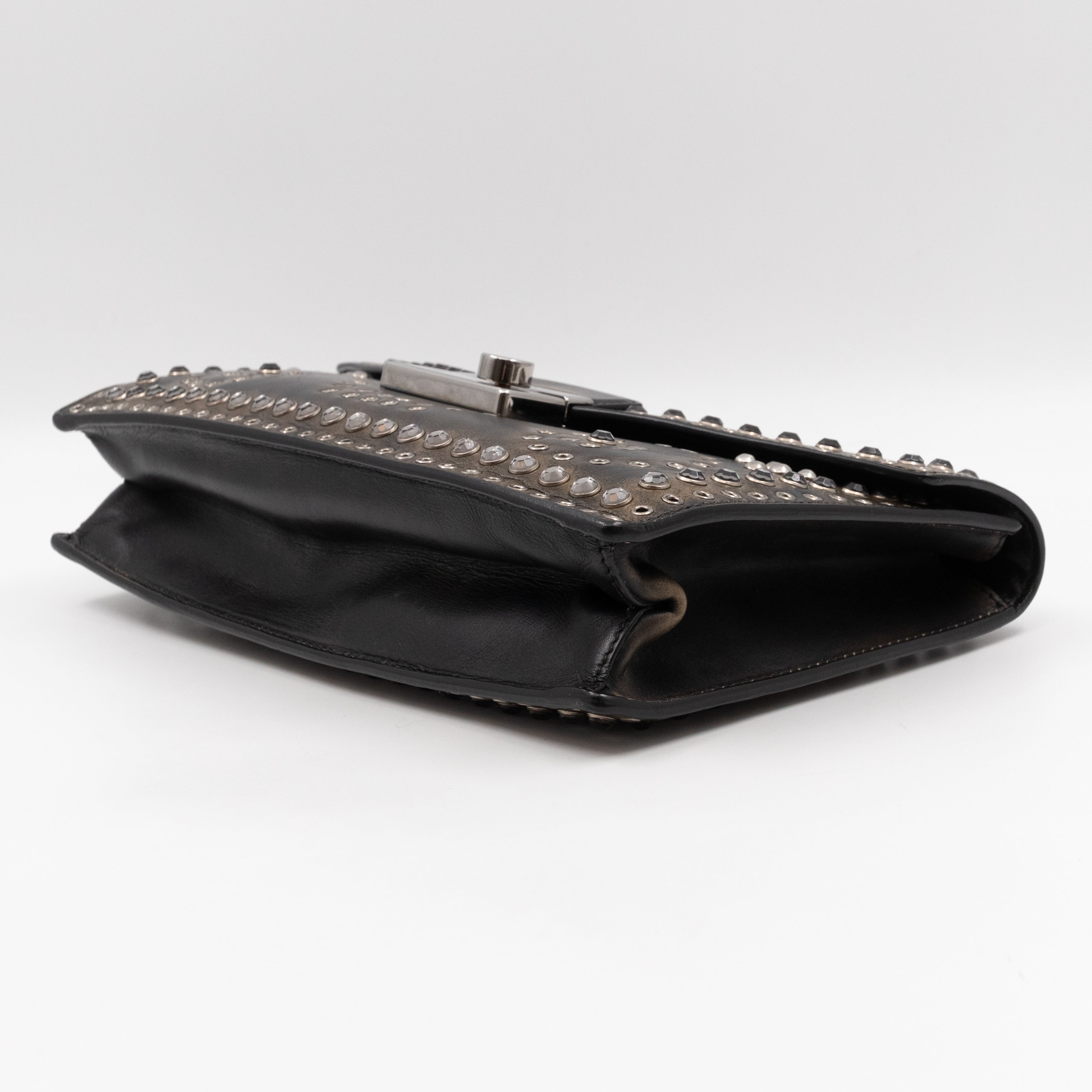 Studded Grommet Clutch Dark Brown Leather