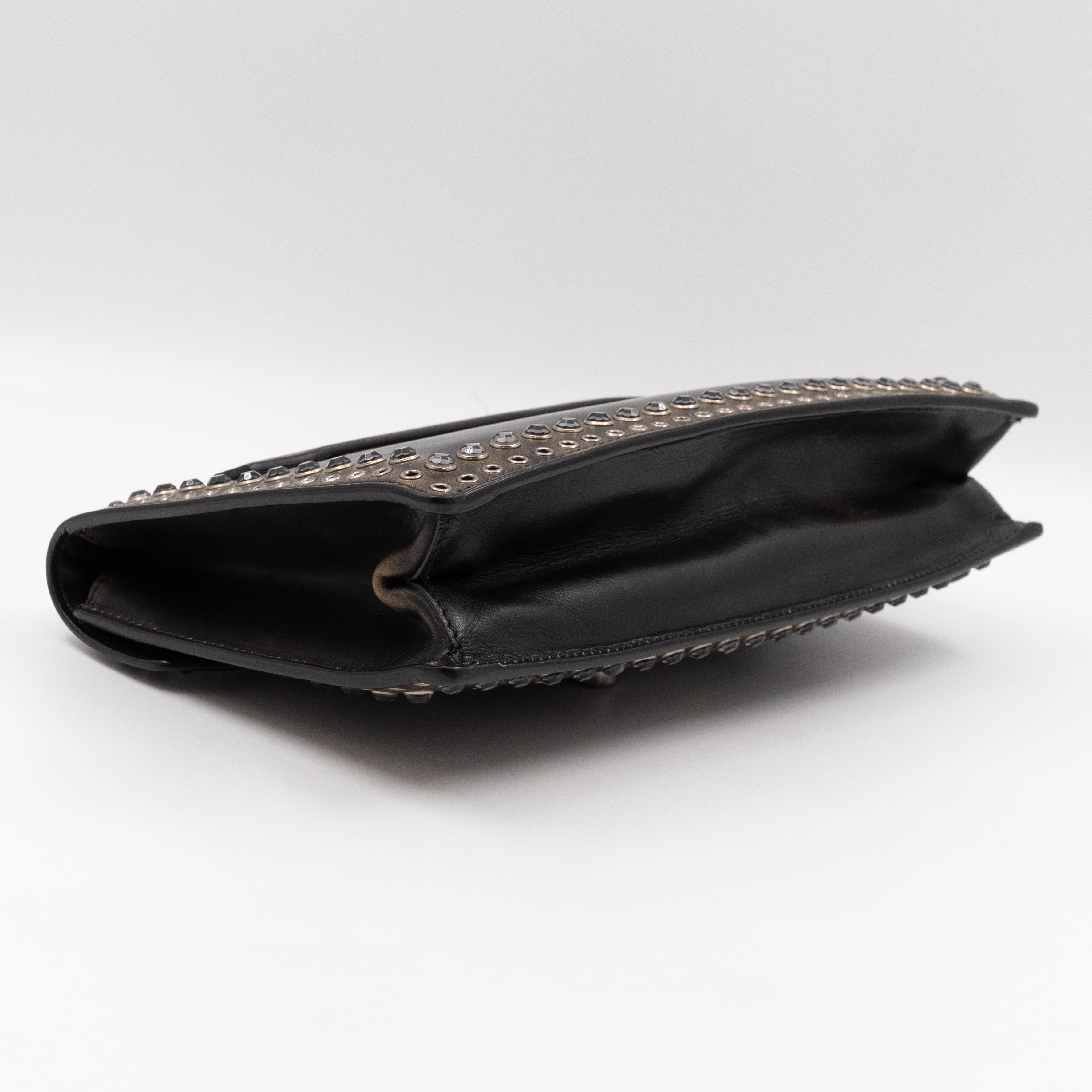 Studded Grommet Clutch Dark Brown Leather