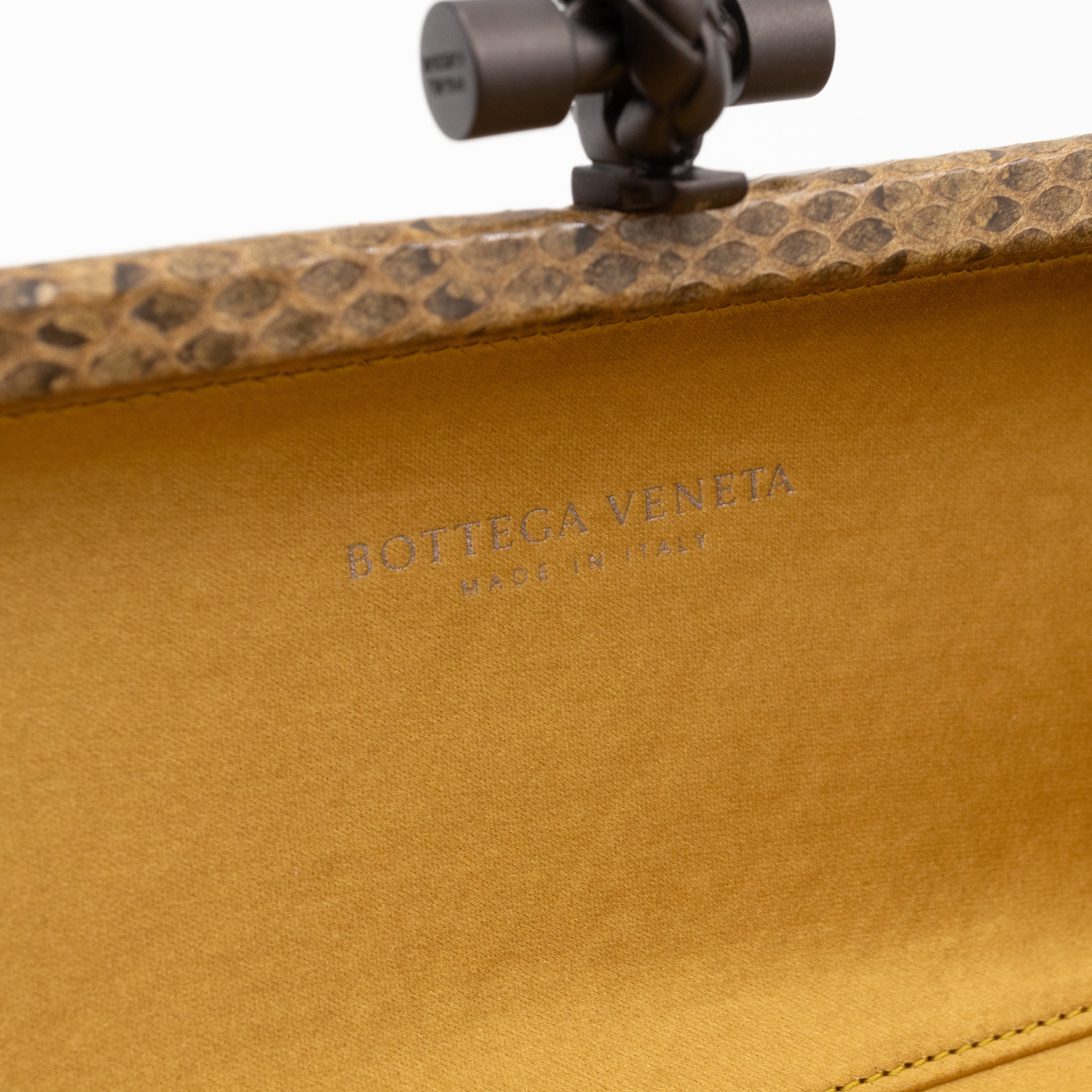 Knot Clutch Long Gold Satin Intrecciato Python Edge